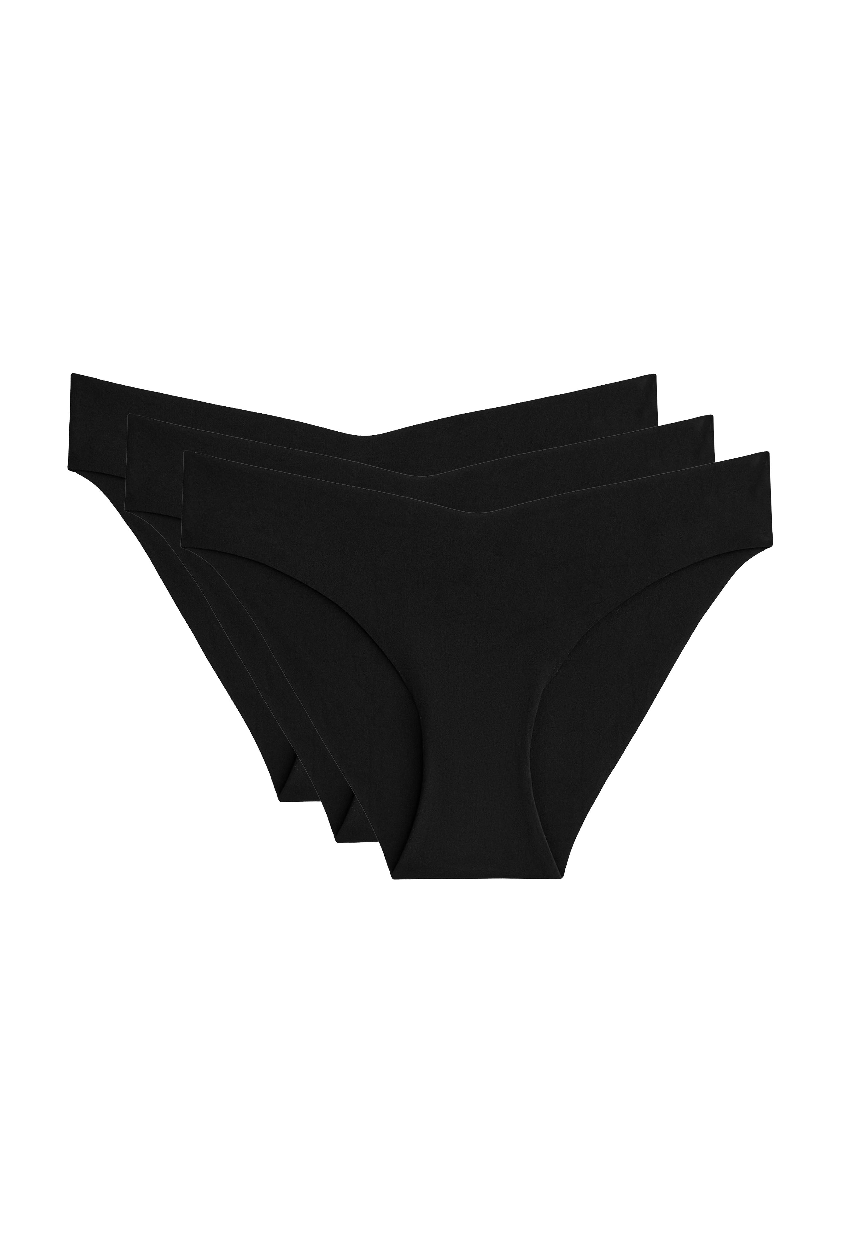 3 invisible V-cut polyamide blend classic bikini briefs — BLACK