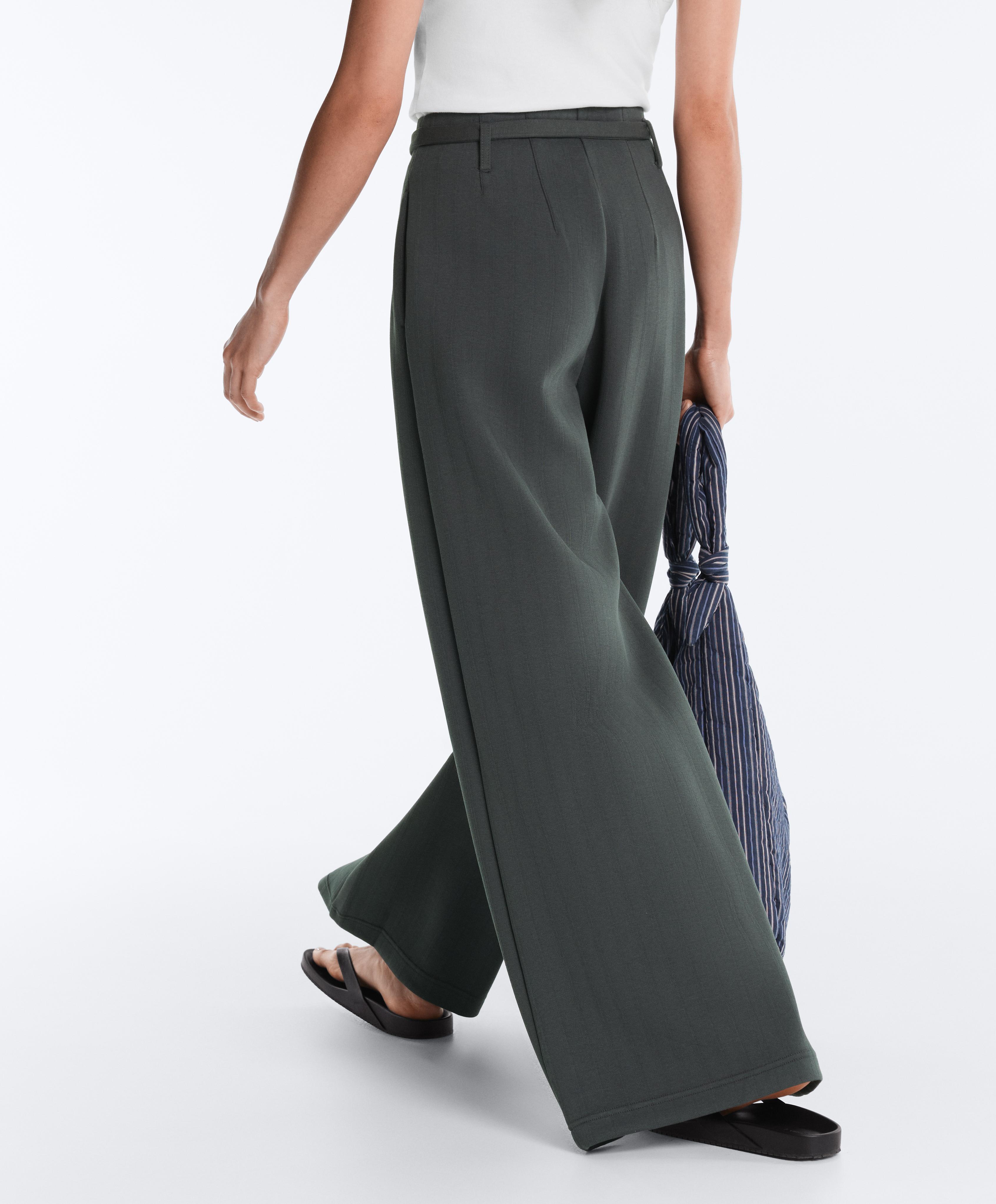 Striped cotton piqué wide-leg trousers — STEEL GREY