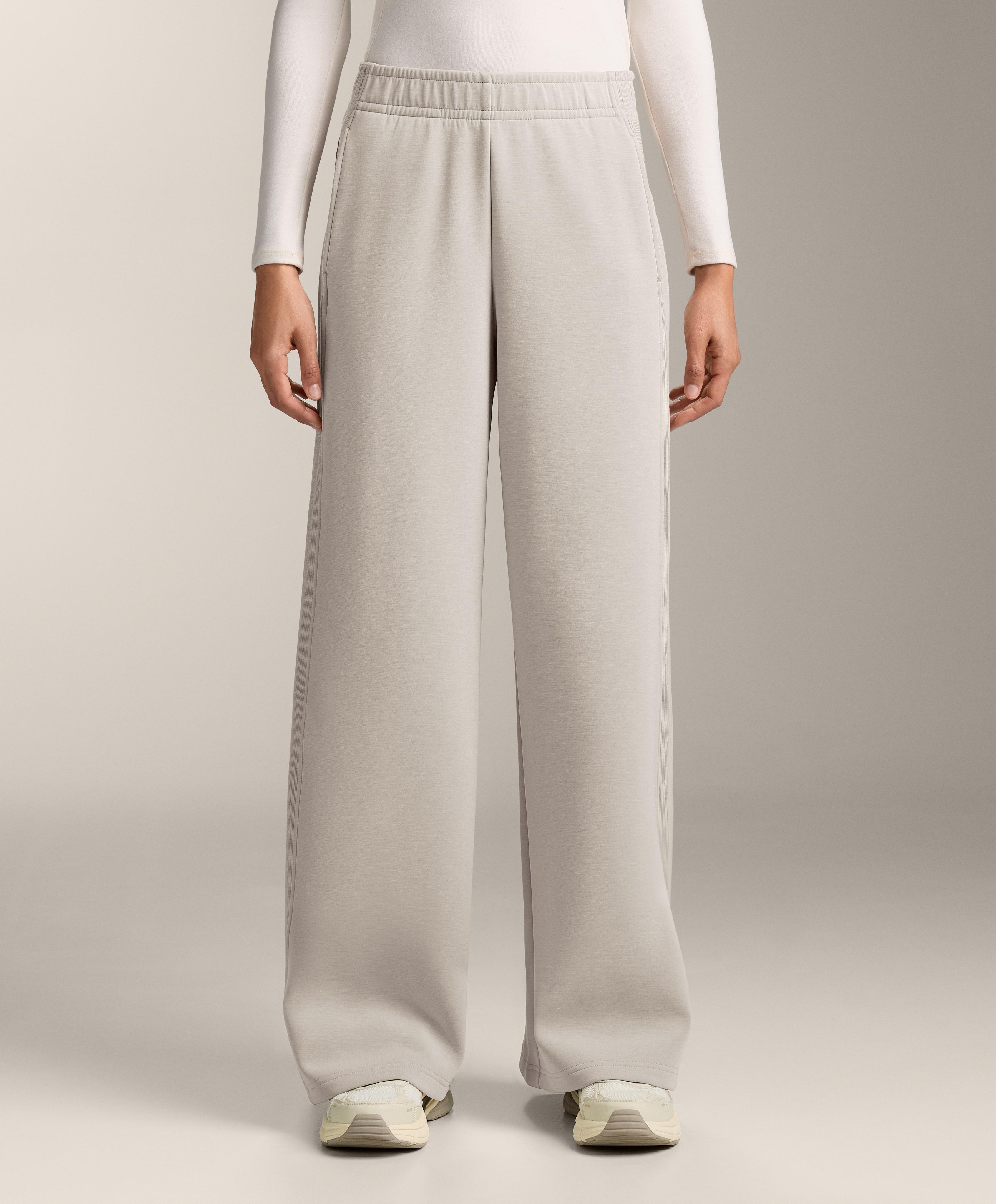 Wide-leg straight trousers with side rib and brushed modal — TAUPE