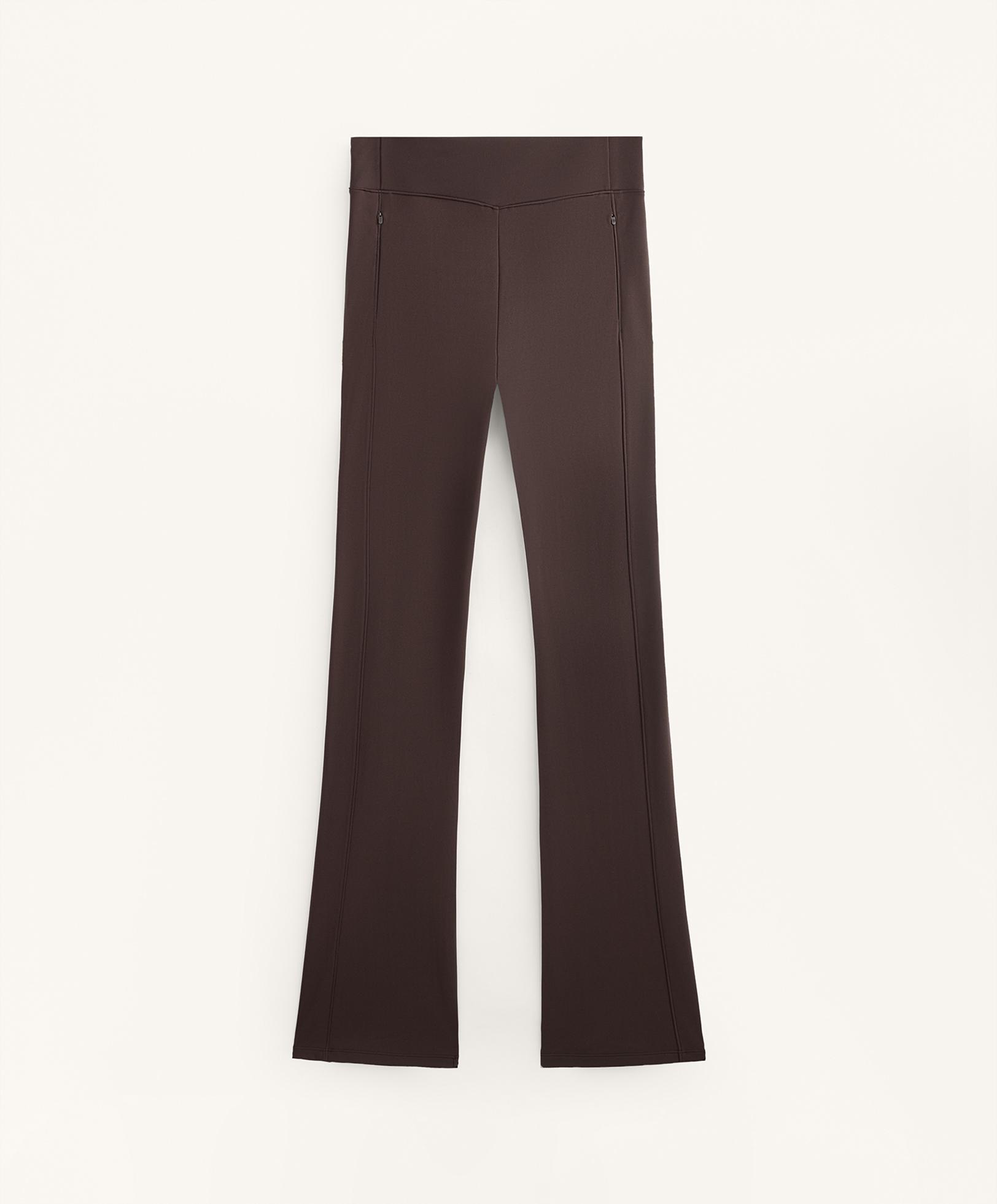 High rise warm flare trousers with pockets — DARK REDDISH‑BROWN