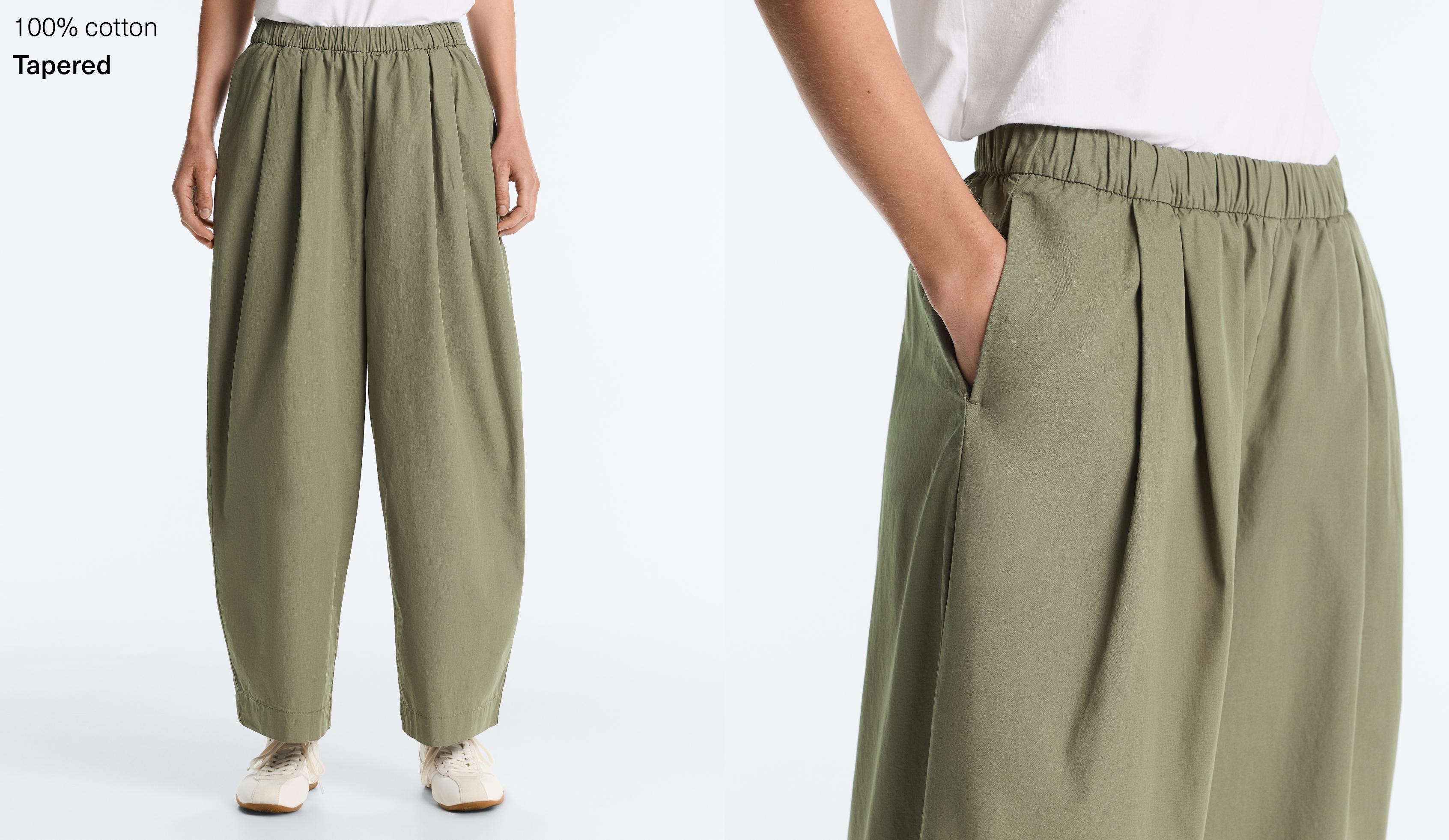 Pleated 100% cotton tapered trousers — LIGHT KHAKI