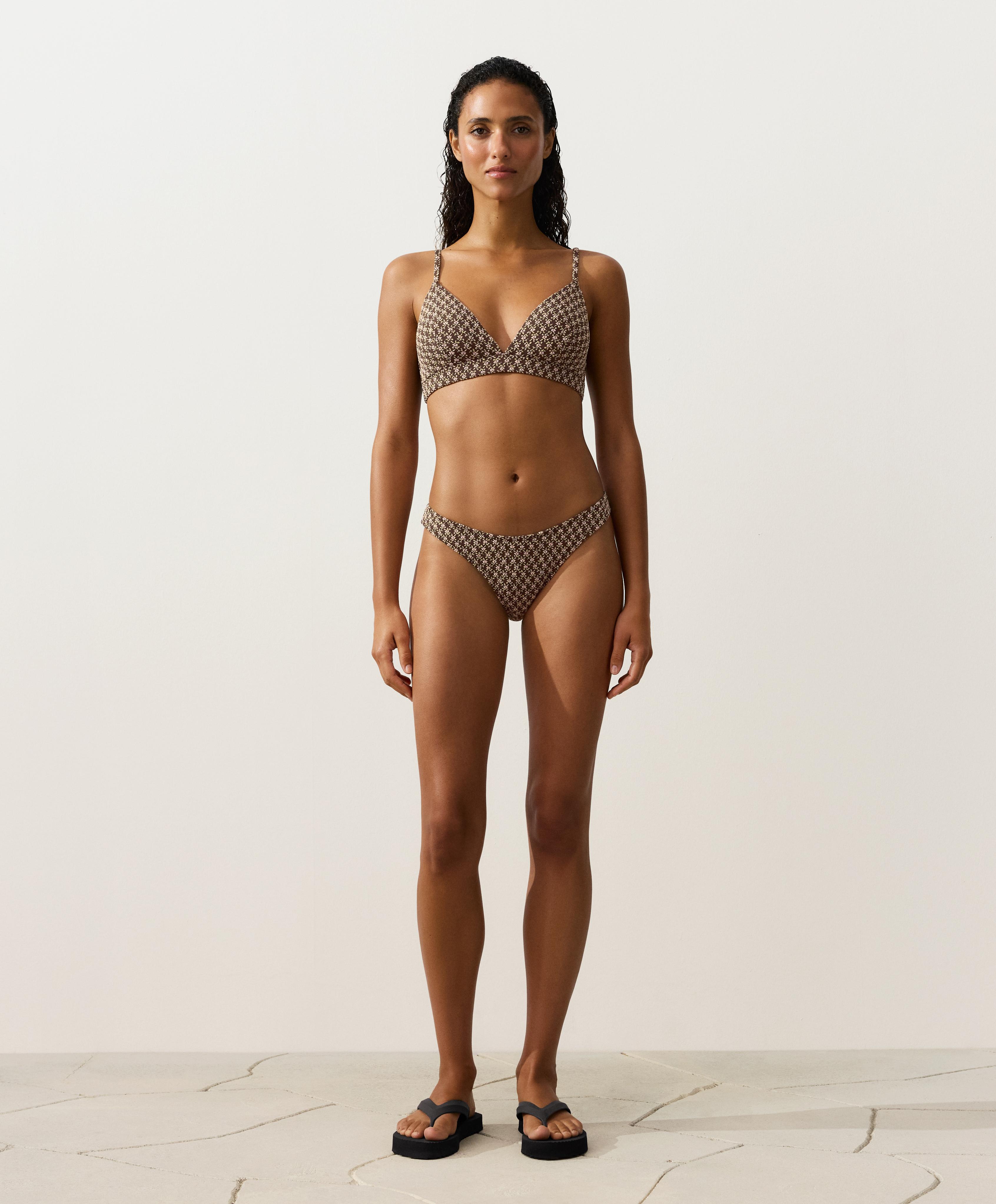 Floral jacquard U-cut medium-coverage bikini briefs — DARK BROWN