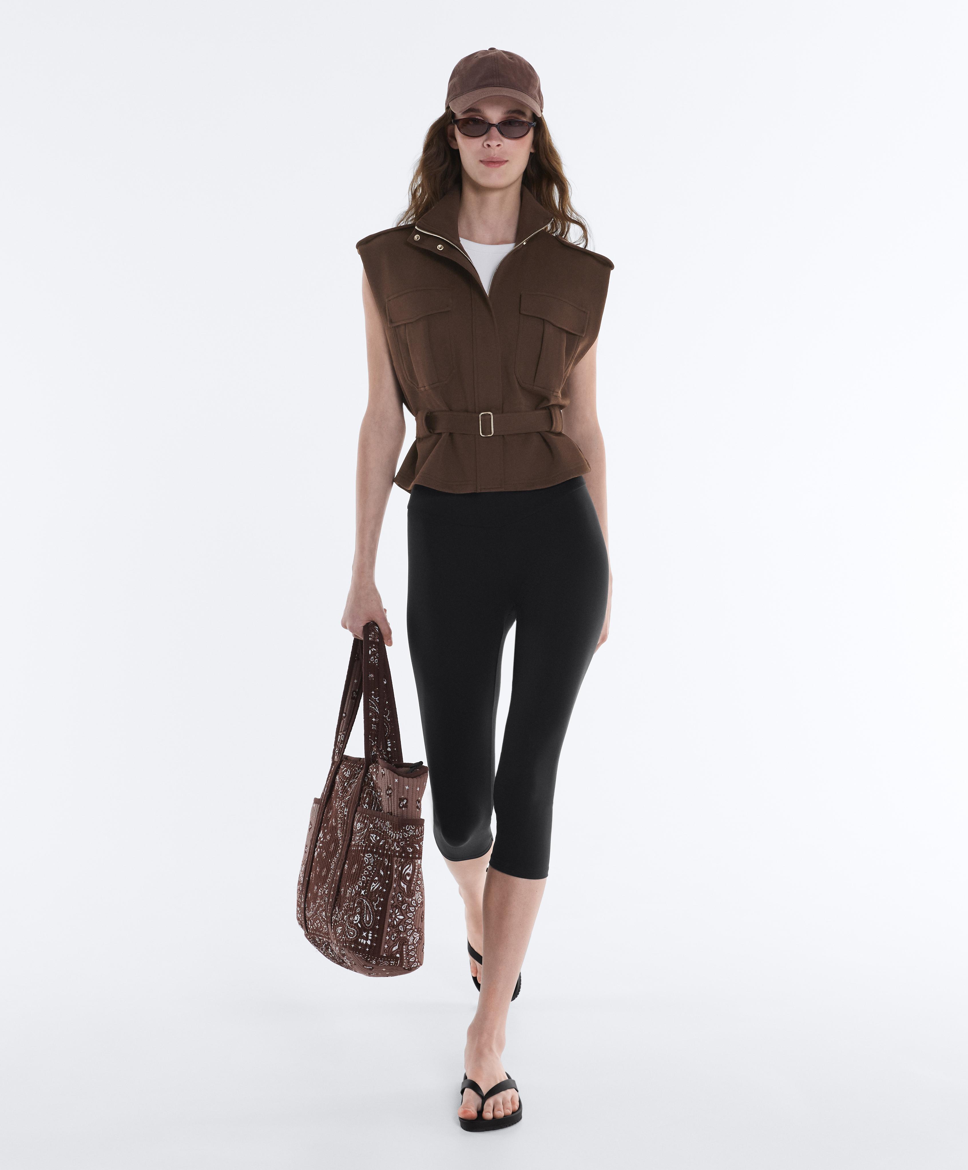 Utility piqué gilet with cotton belt — DARK BROWN