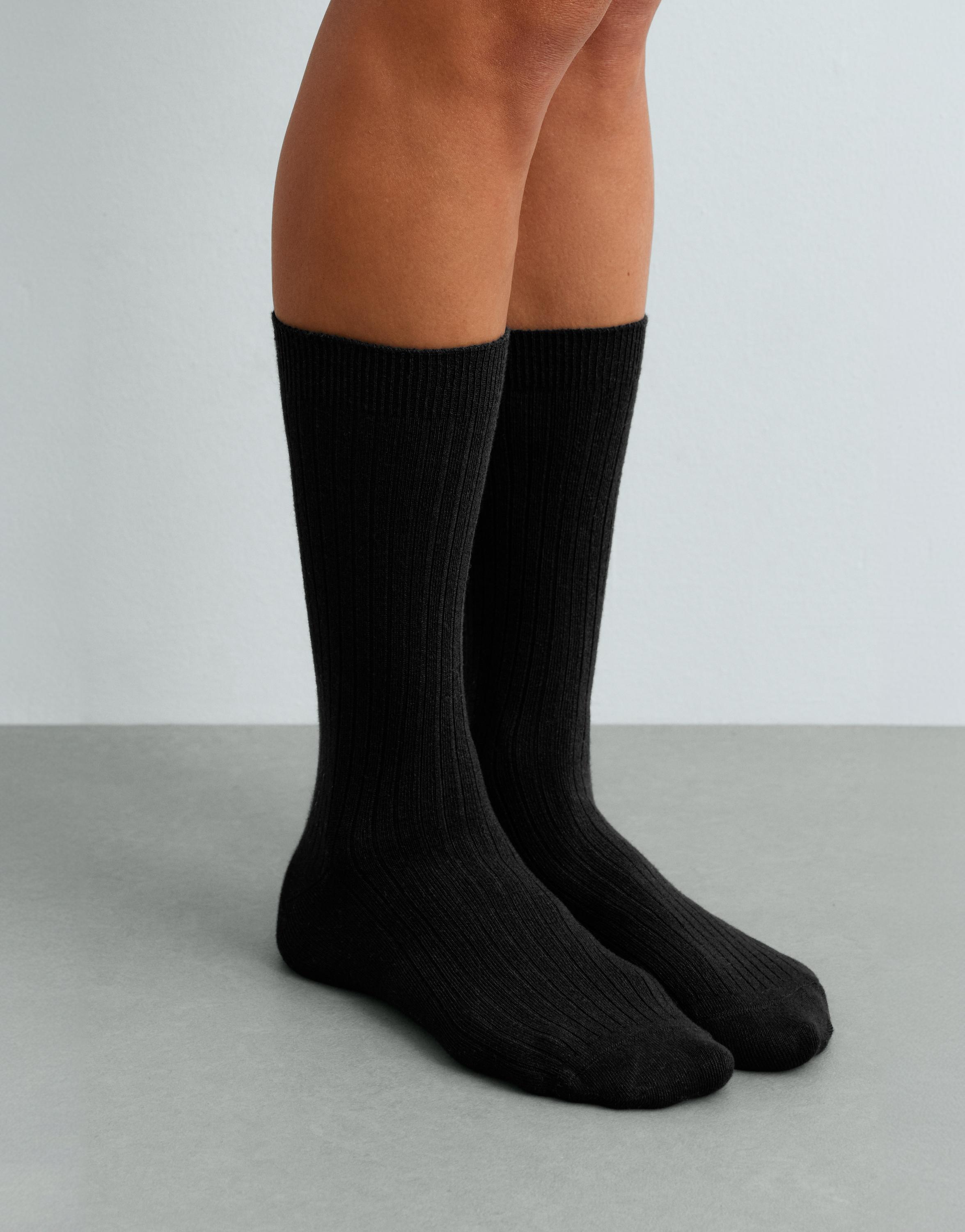 Ribbed modal blend socks with 15% cashmere — BLACK