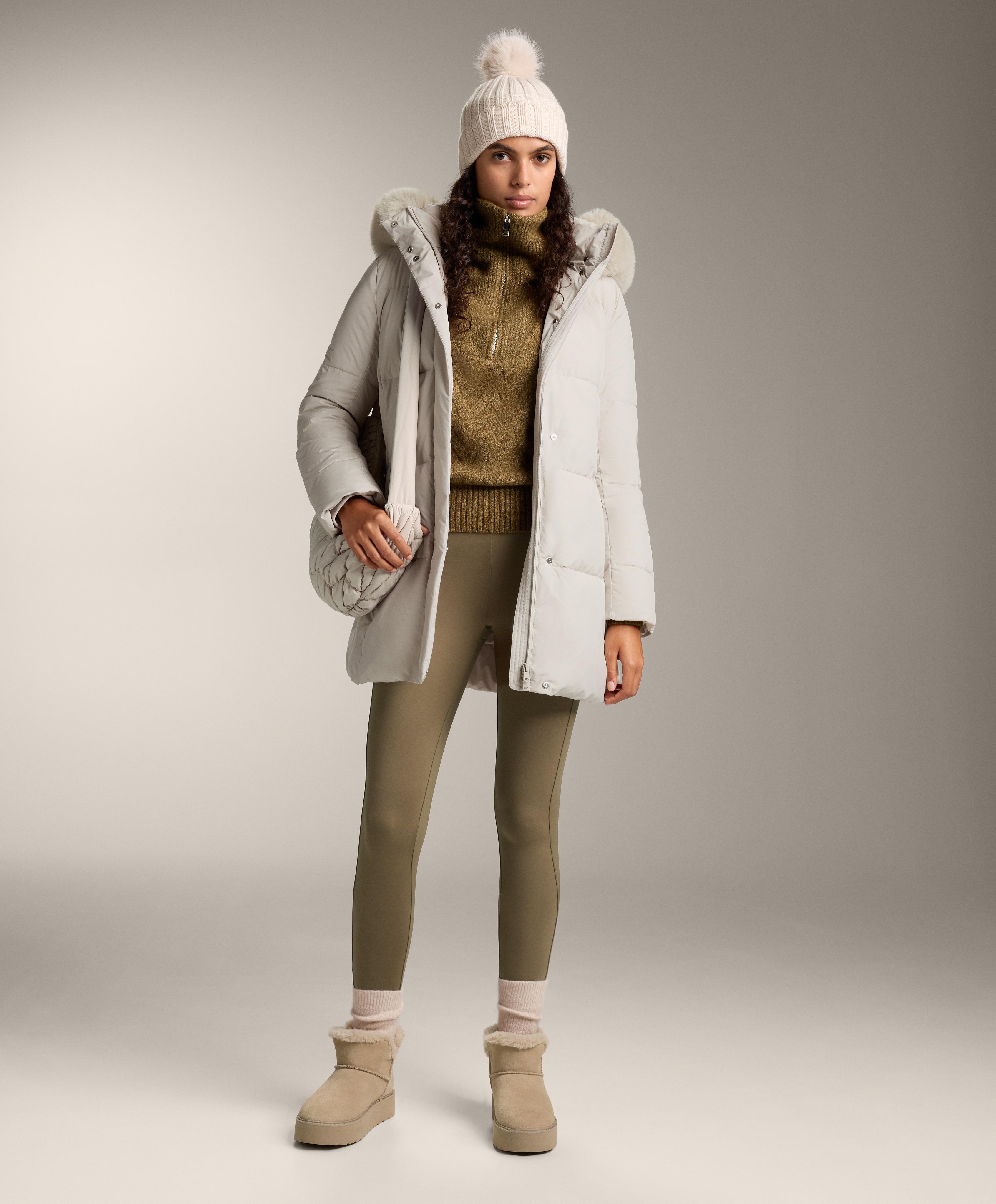 Water-repellent Primaloft® padded midi jacket — STONE               