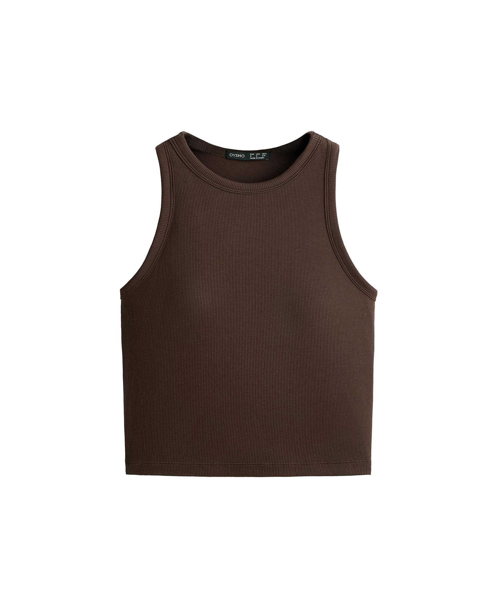 Rib modal blend long tank top — DARK BROWN