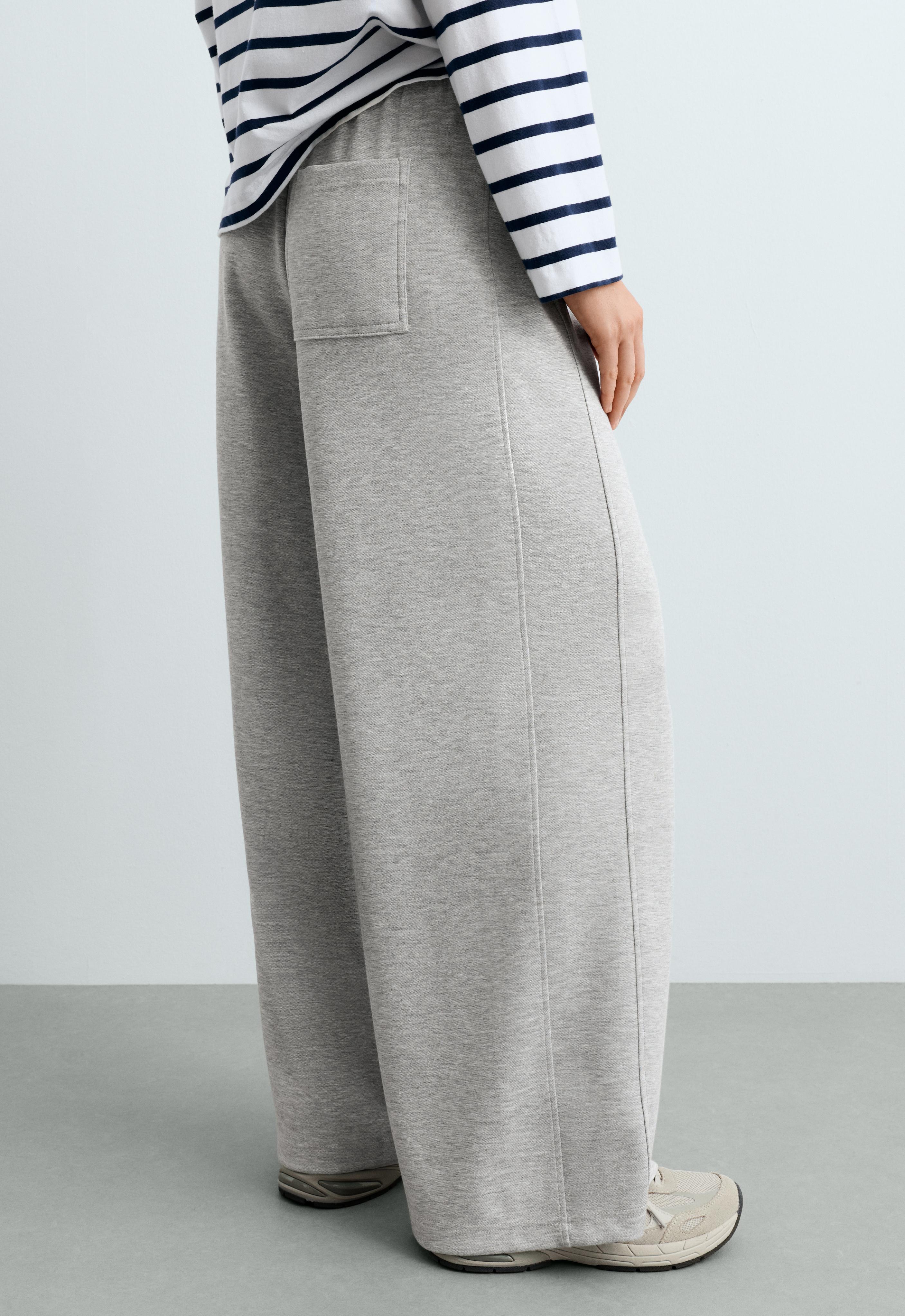 Melange piqué straight-leg trousers — GREY MELANGE