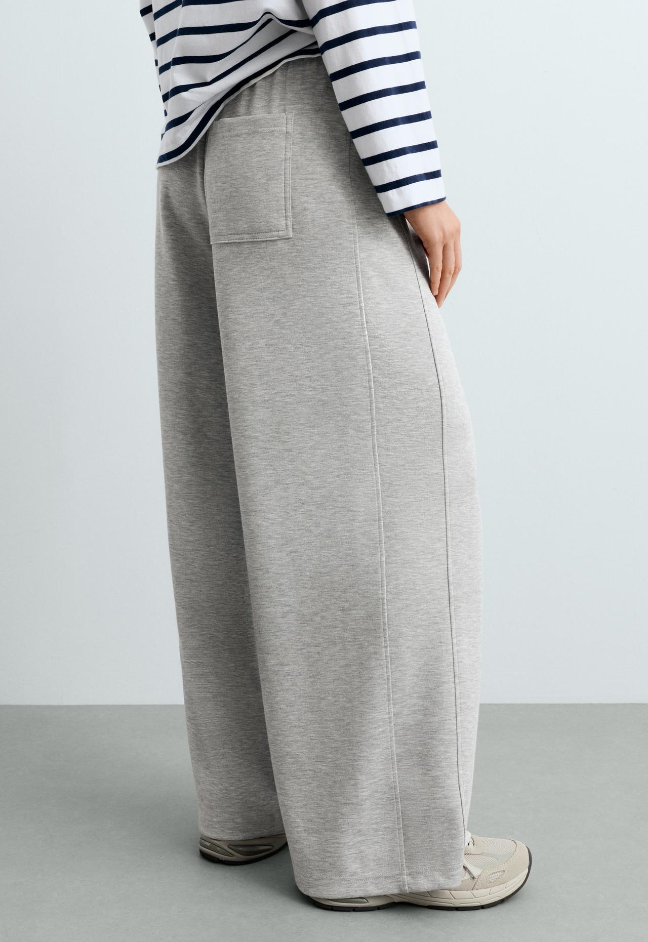 Melange piqué straight-leg trousers — GREY MELANGE
