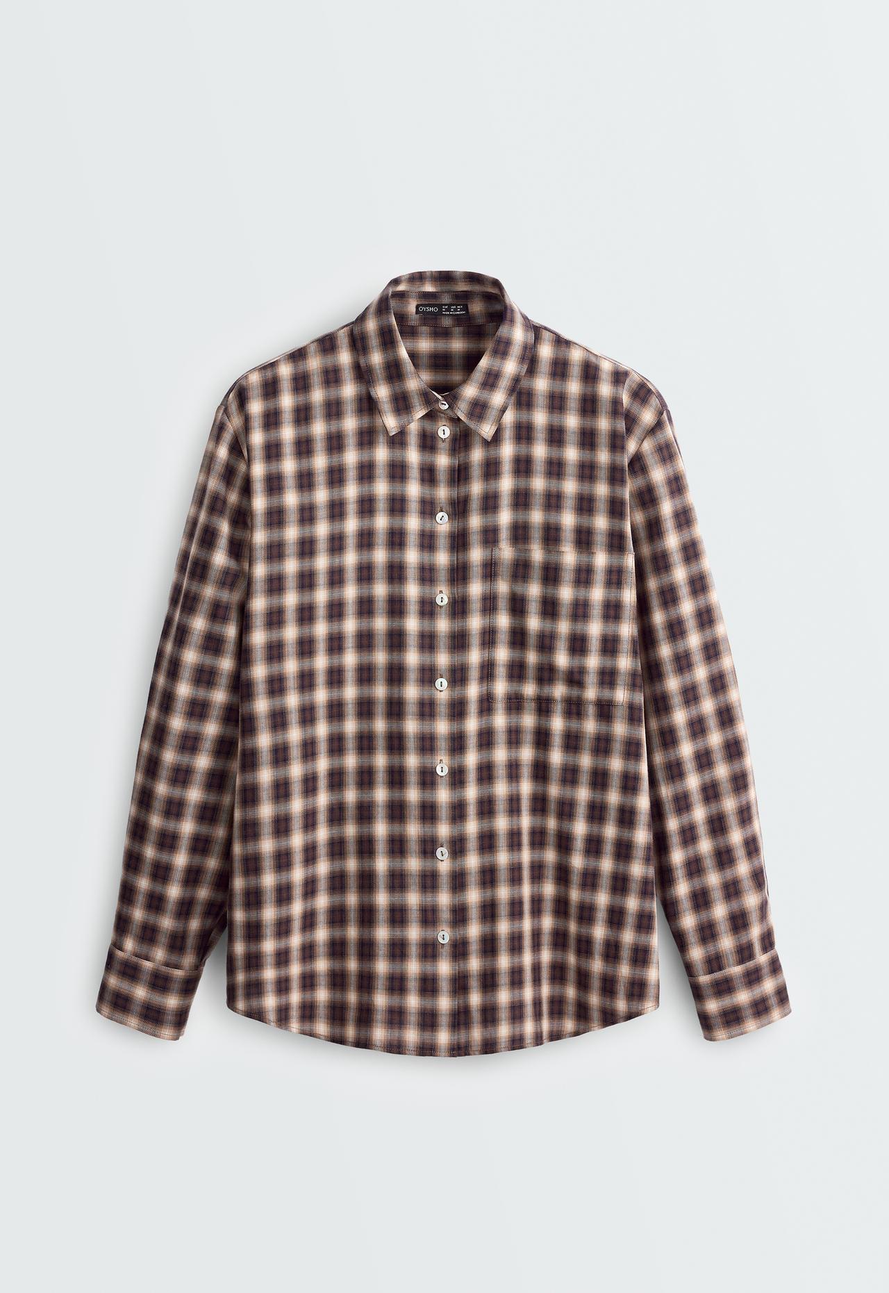 100% cotton check print shirt — BROWN