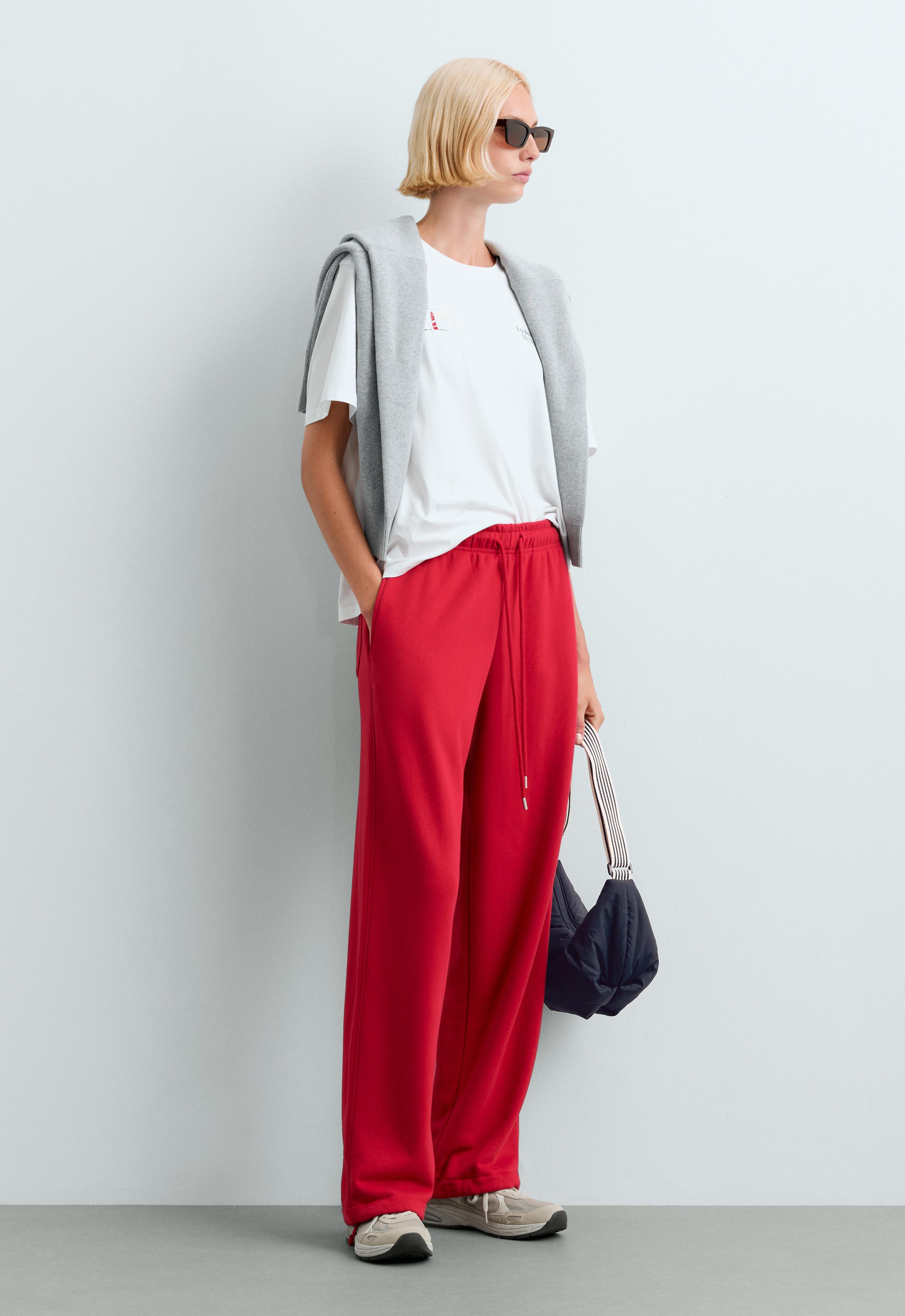 Cotton blend fleece straight-leg trousers