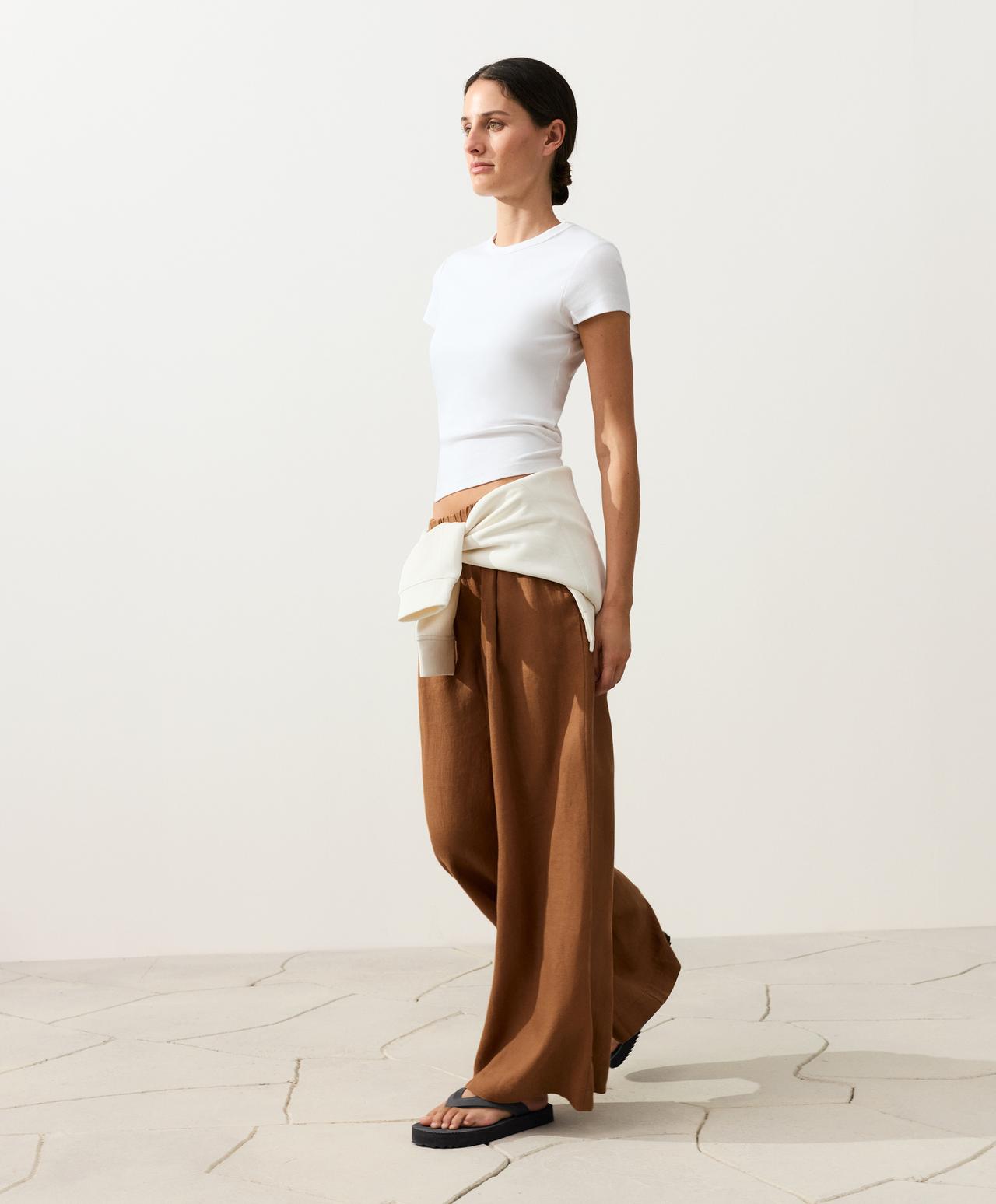 100% linen wide-leg trousers — TOFFEE
