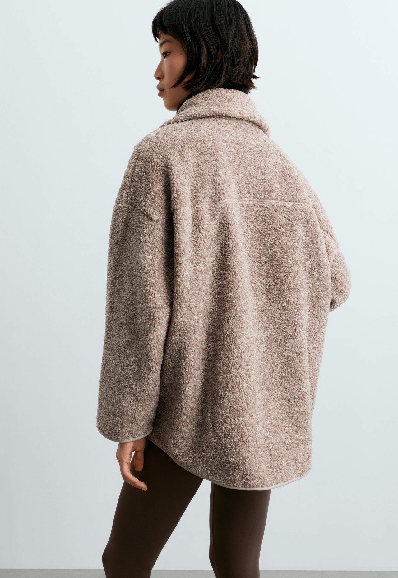 High-neck faux-shearling jacket — TAUPE