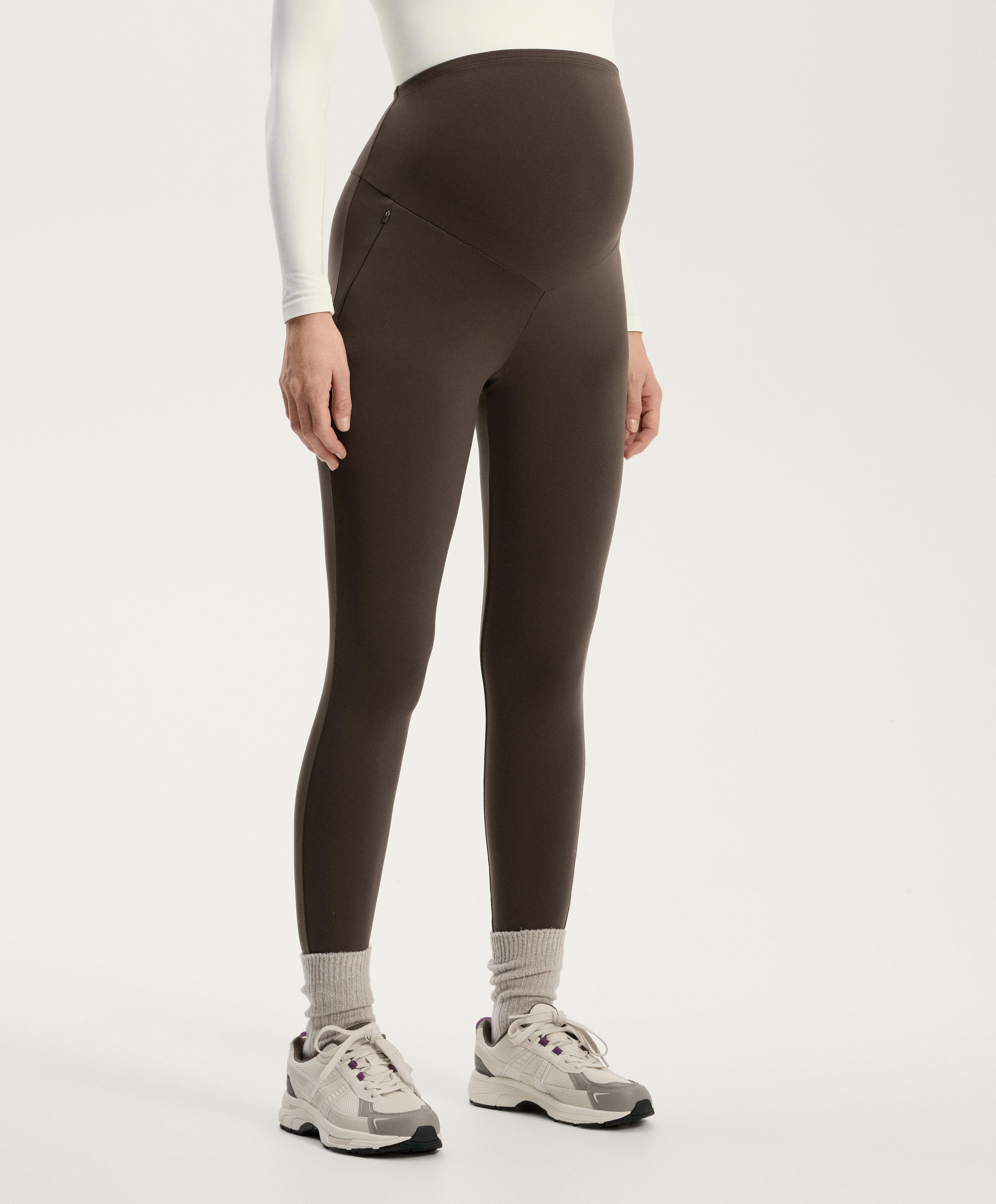 70cm warm maternity ankle-length leggings — DARK REDDISH‑BROWN