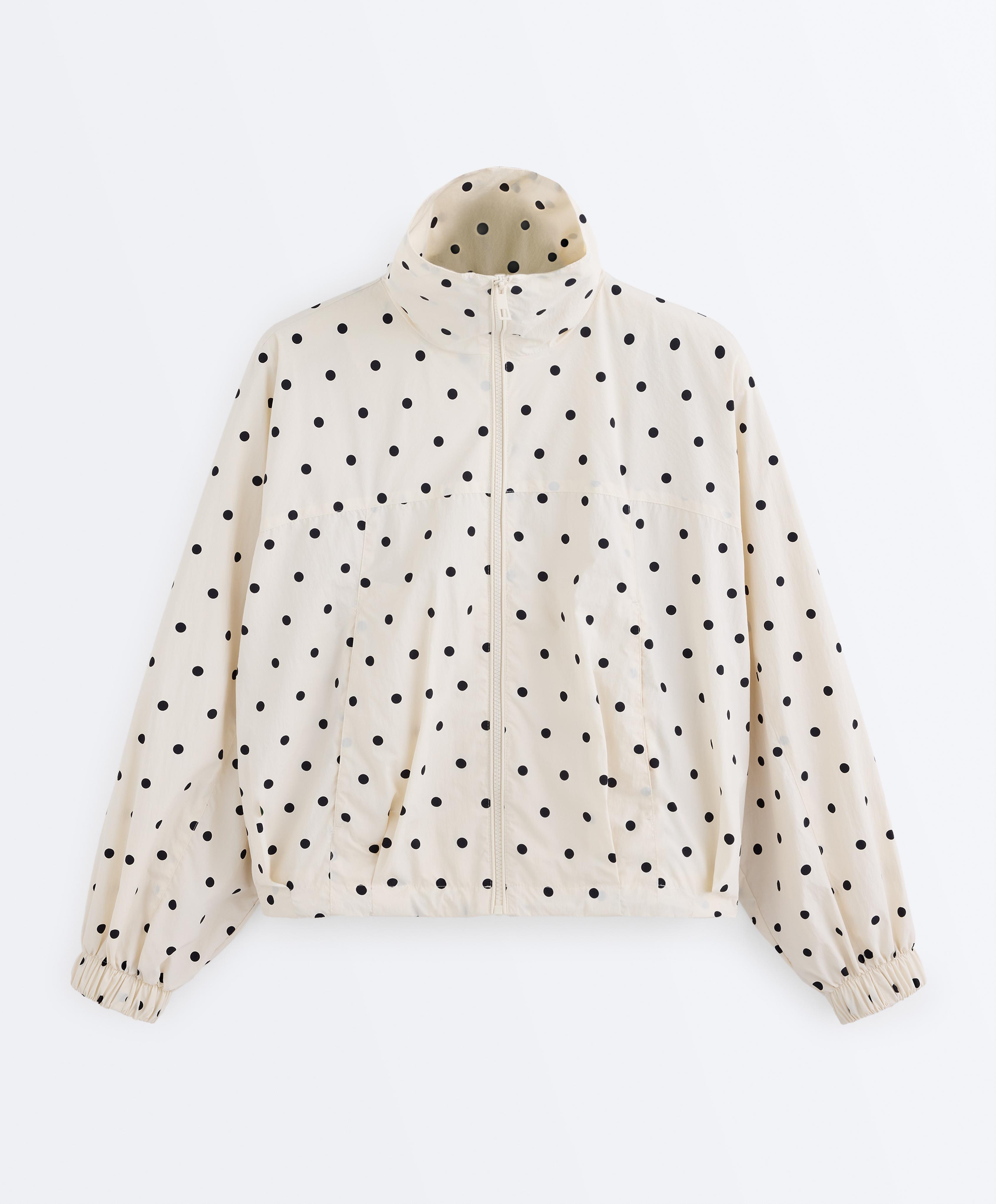 Polka dot water-repellent jacket — PALE ECRU