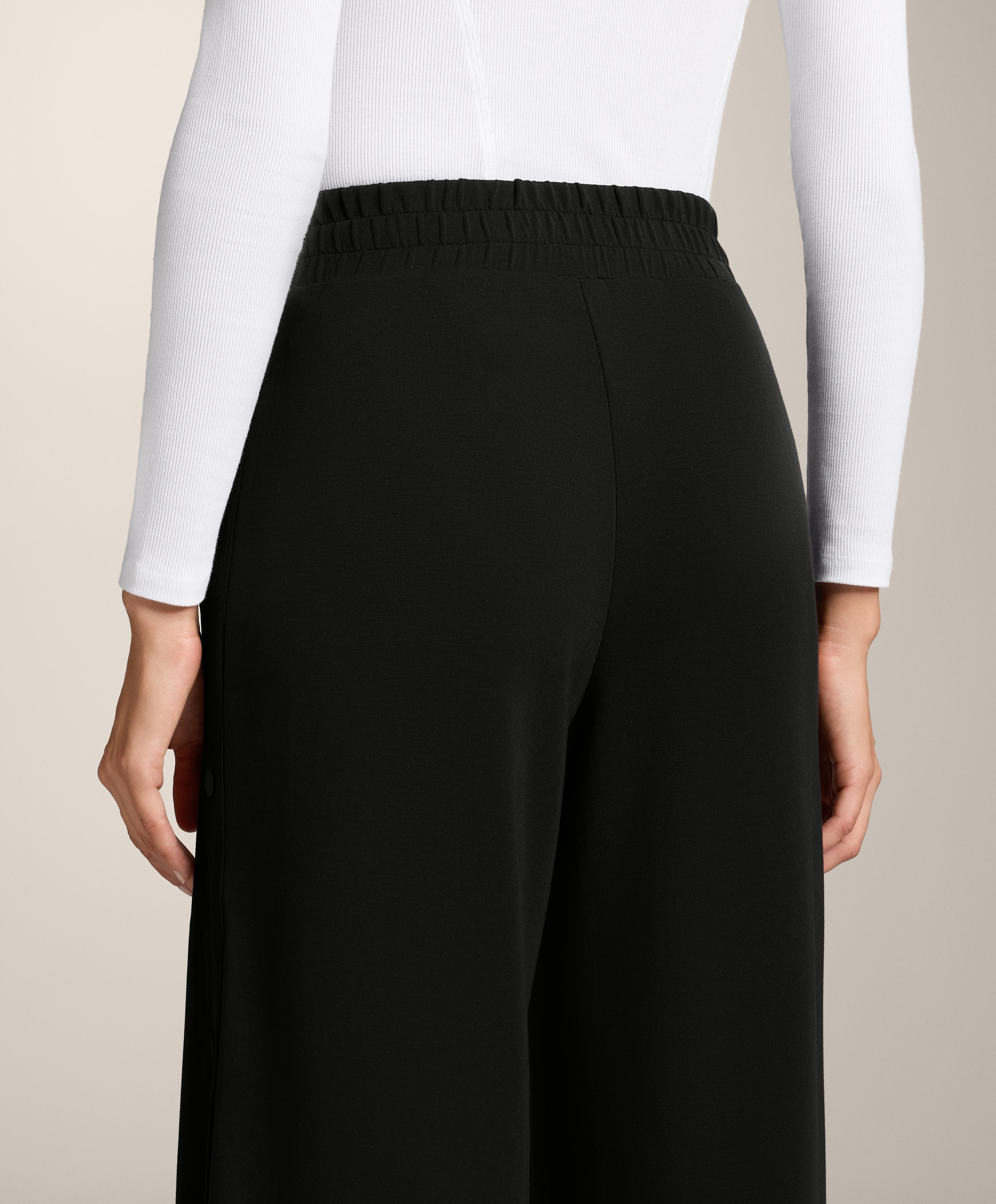 Straight-leg trousers with buttons and rib with soft-touch modal — BLACK