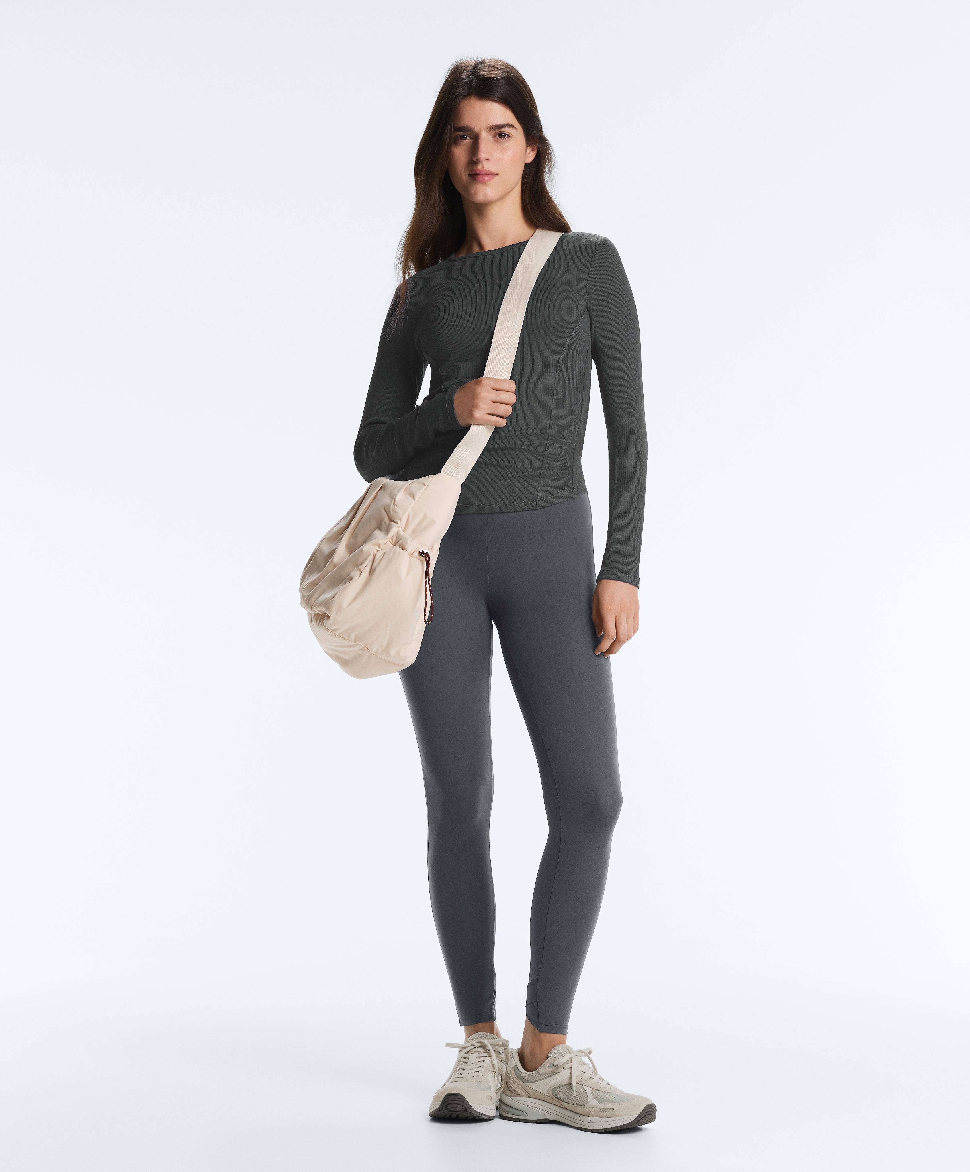 Fitted long sleeve rib T-shirt with cotton and modal — ASPHALT