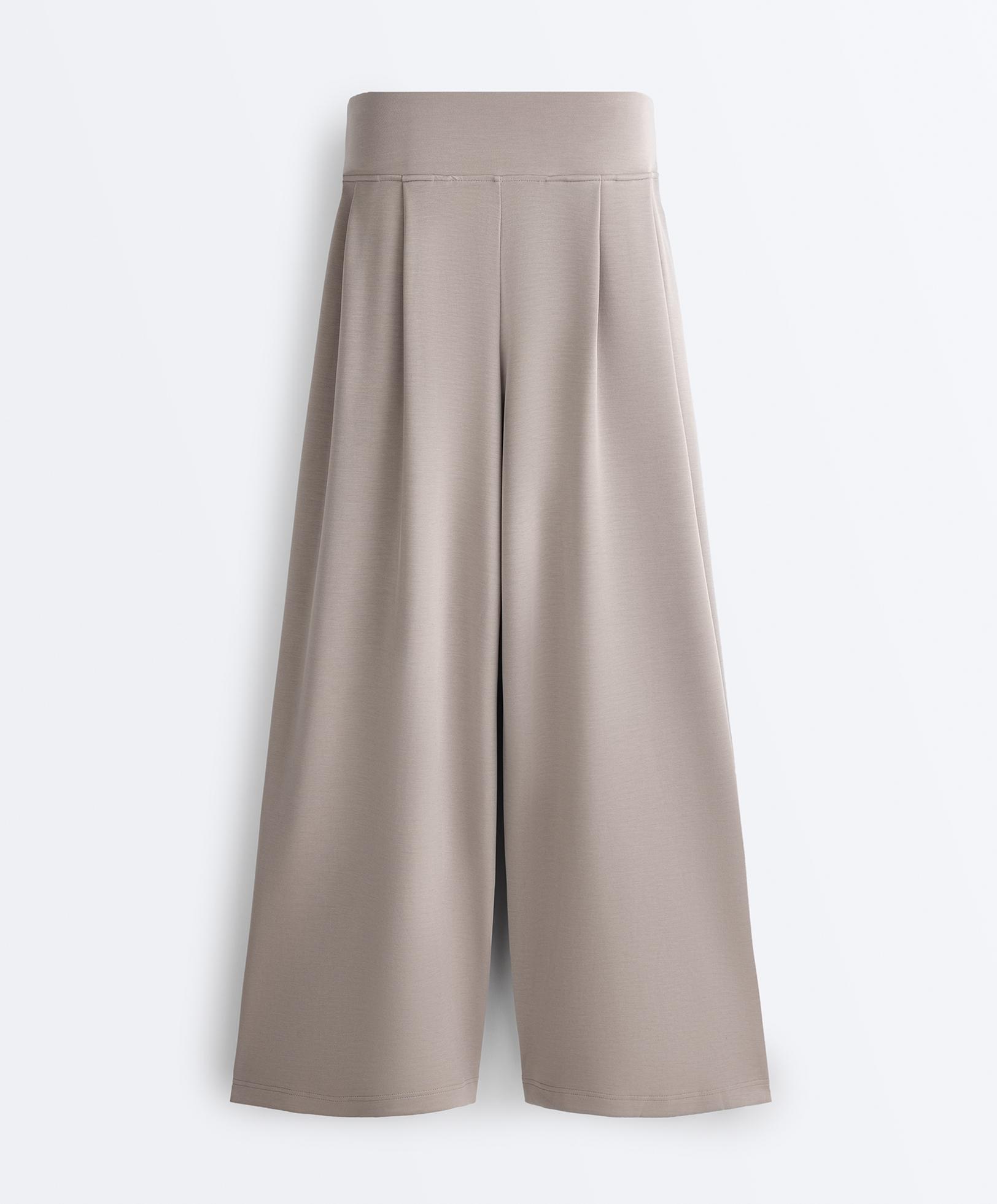 Soft-touch modal wide-leg trousers with corset detail — PALE TAUPE