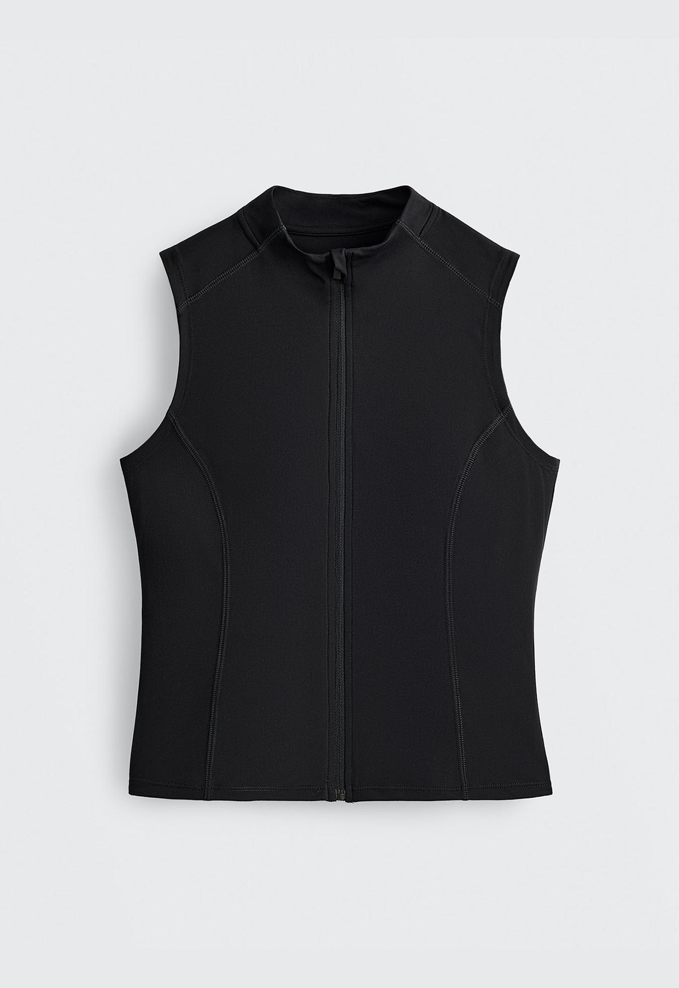 Sleeveless zip T-shirt — BLACK