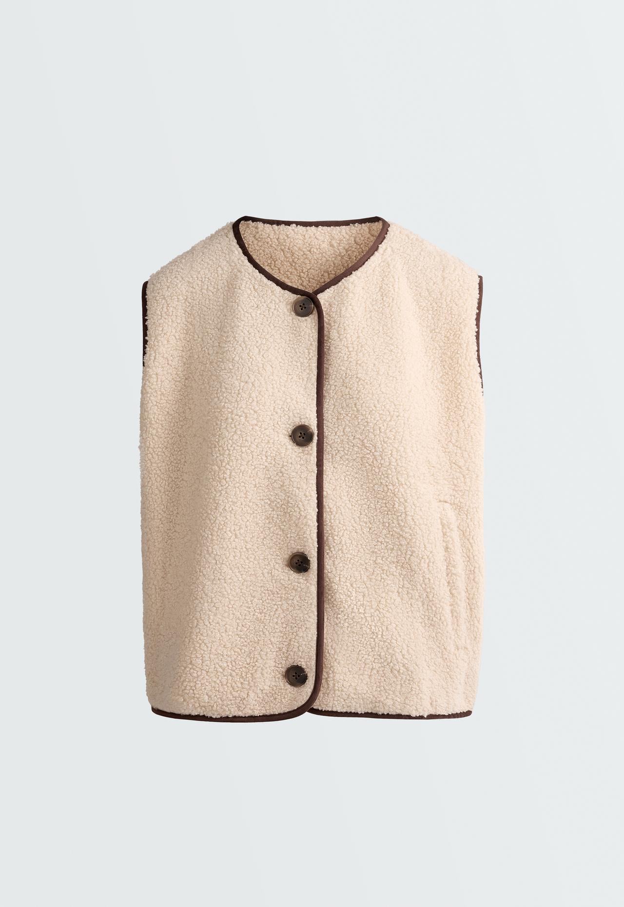 Faux-shearling button gilet — CREAM