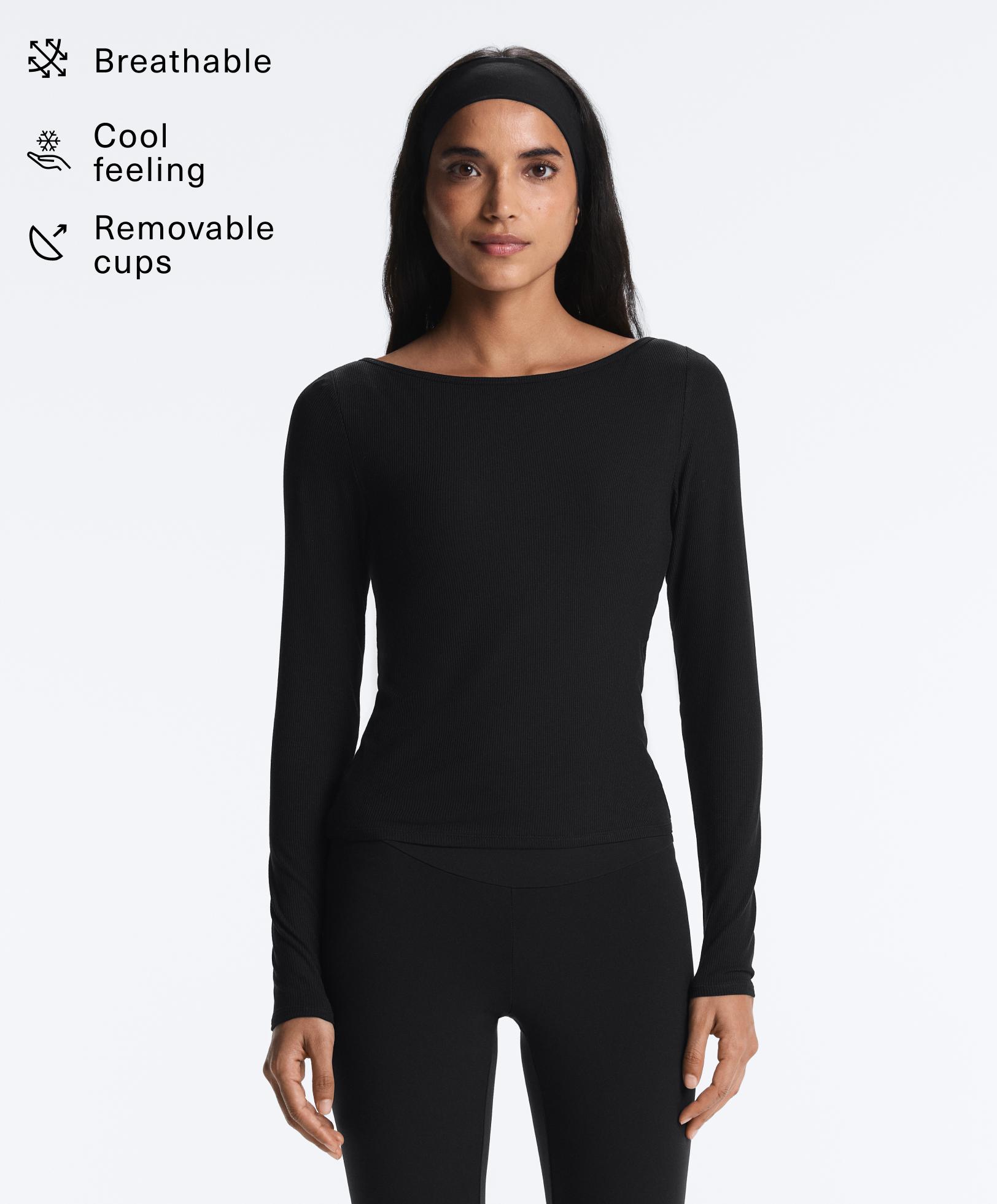 Rib modal blend boat neck T-shirt - Sale