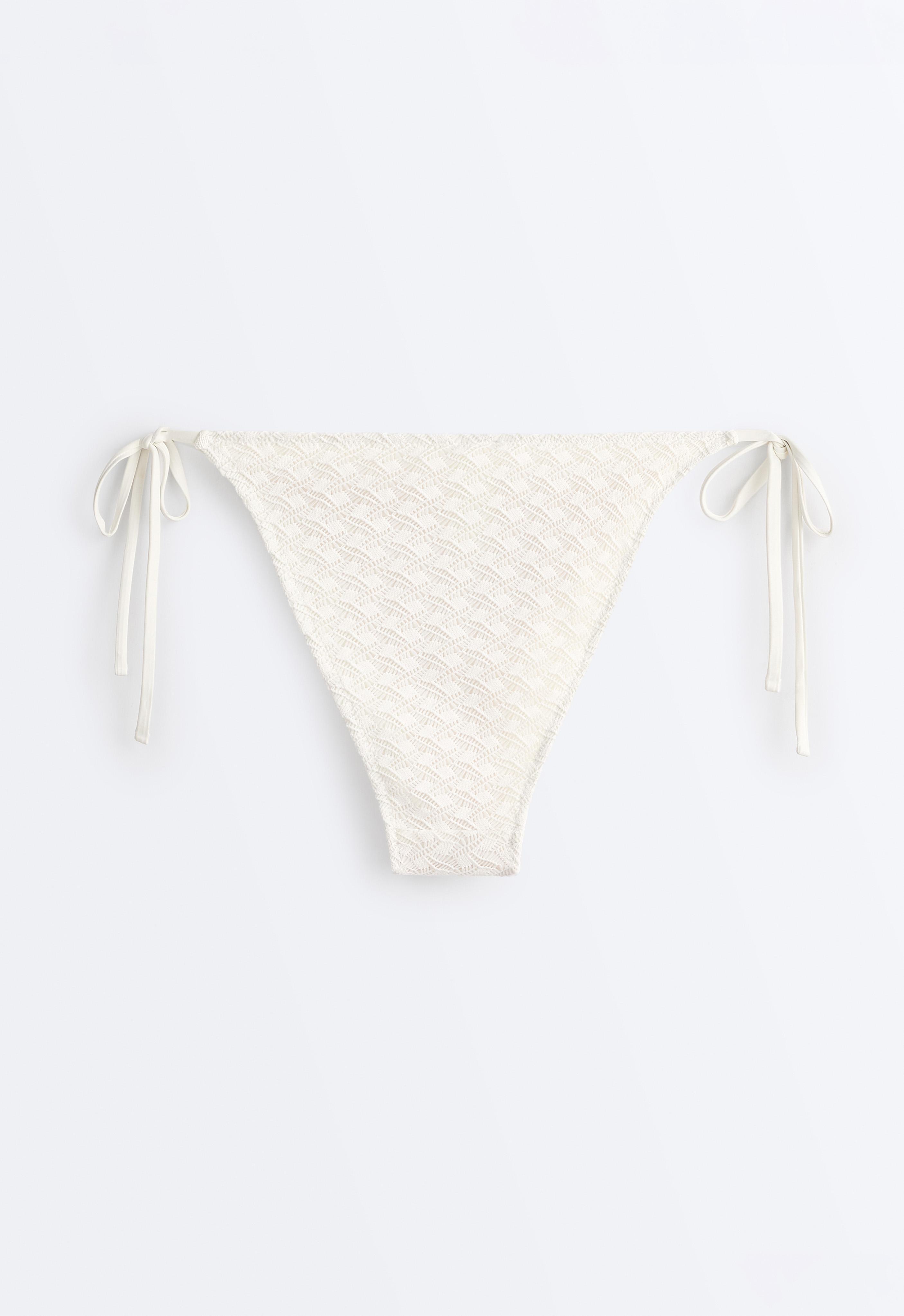 Medium-coverage braided crochet tie bikini briefs — PALE ECRU