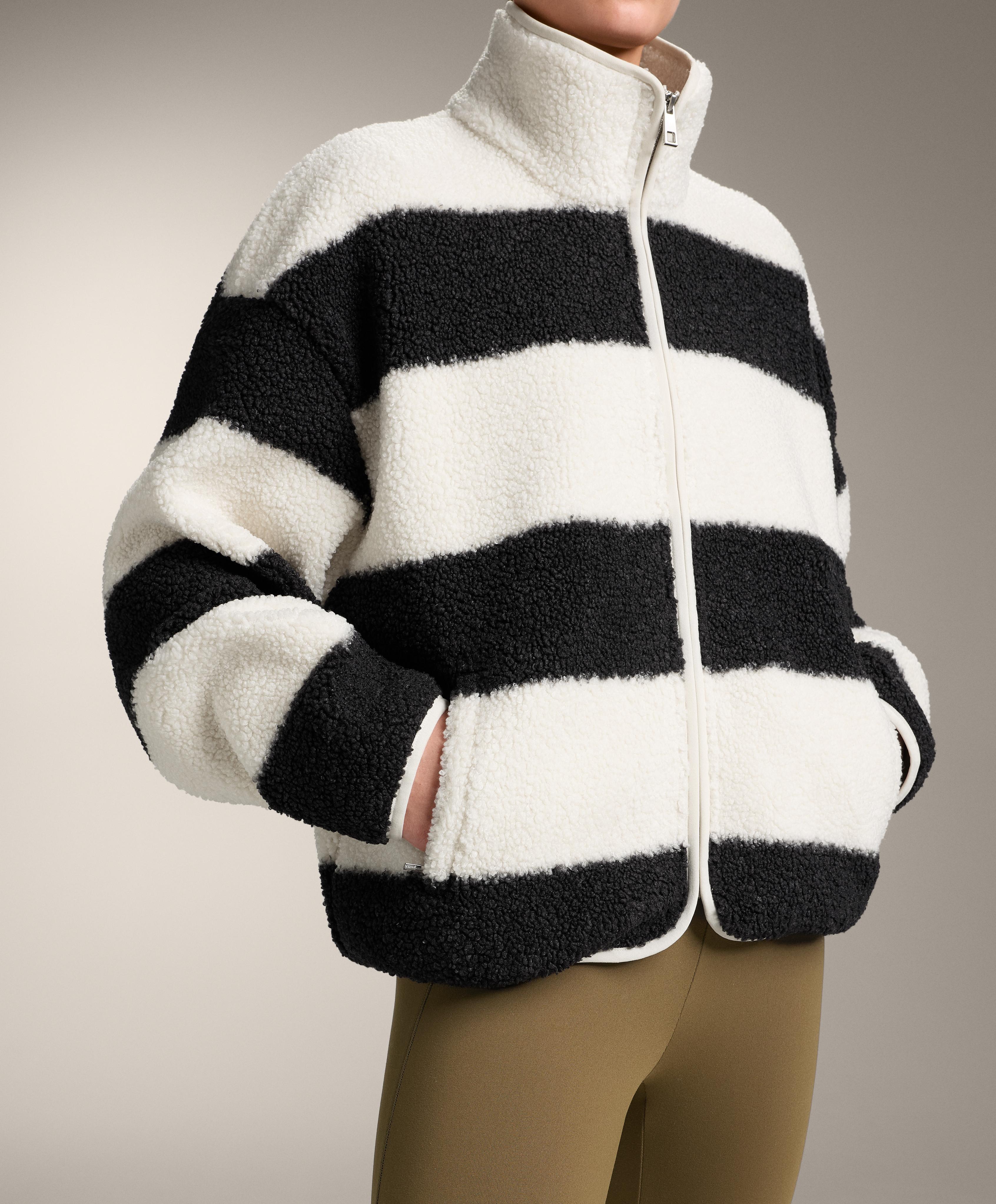 Striped faux-shearling bomber jacket — ECRU