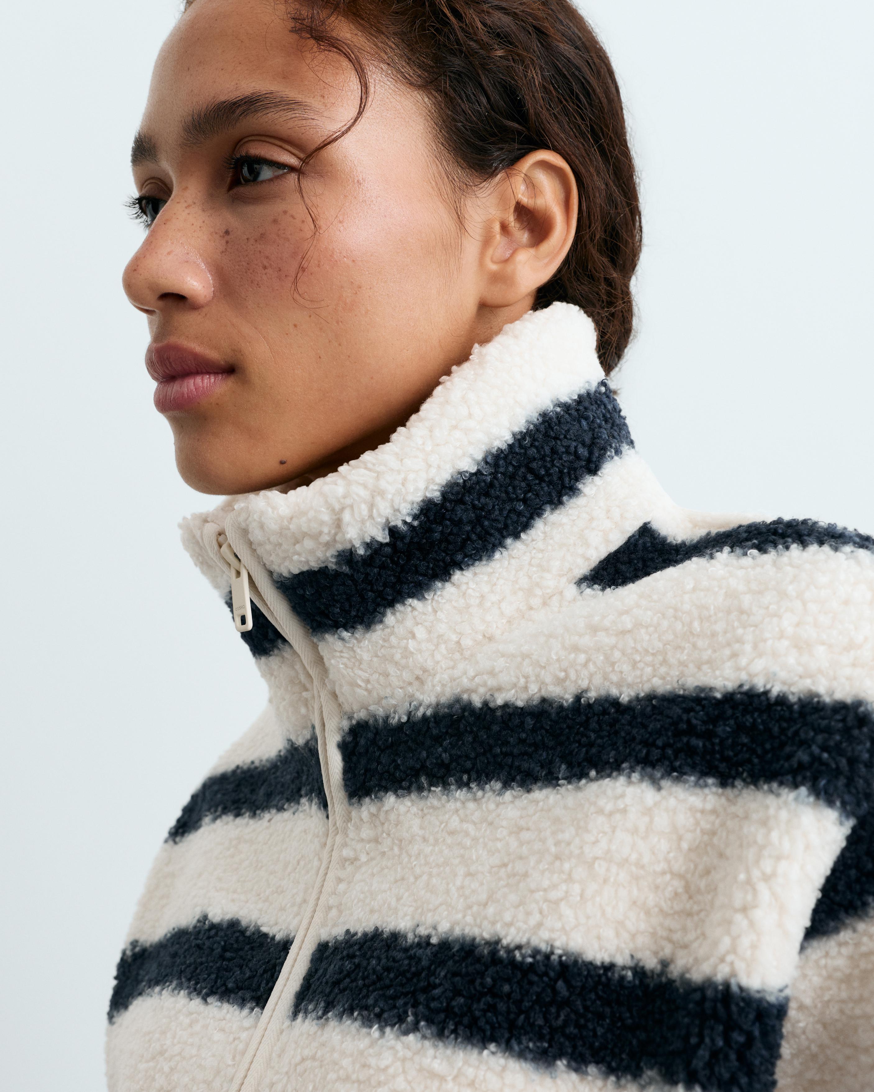 Striped faux-shearling jacket — NAVY BLUE
