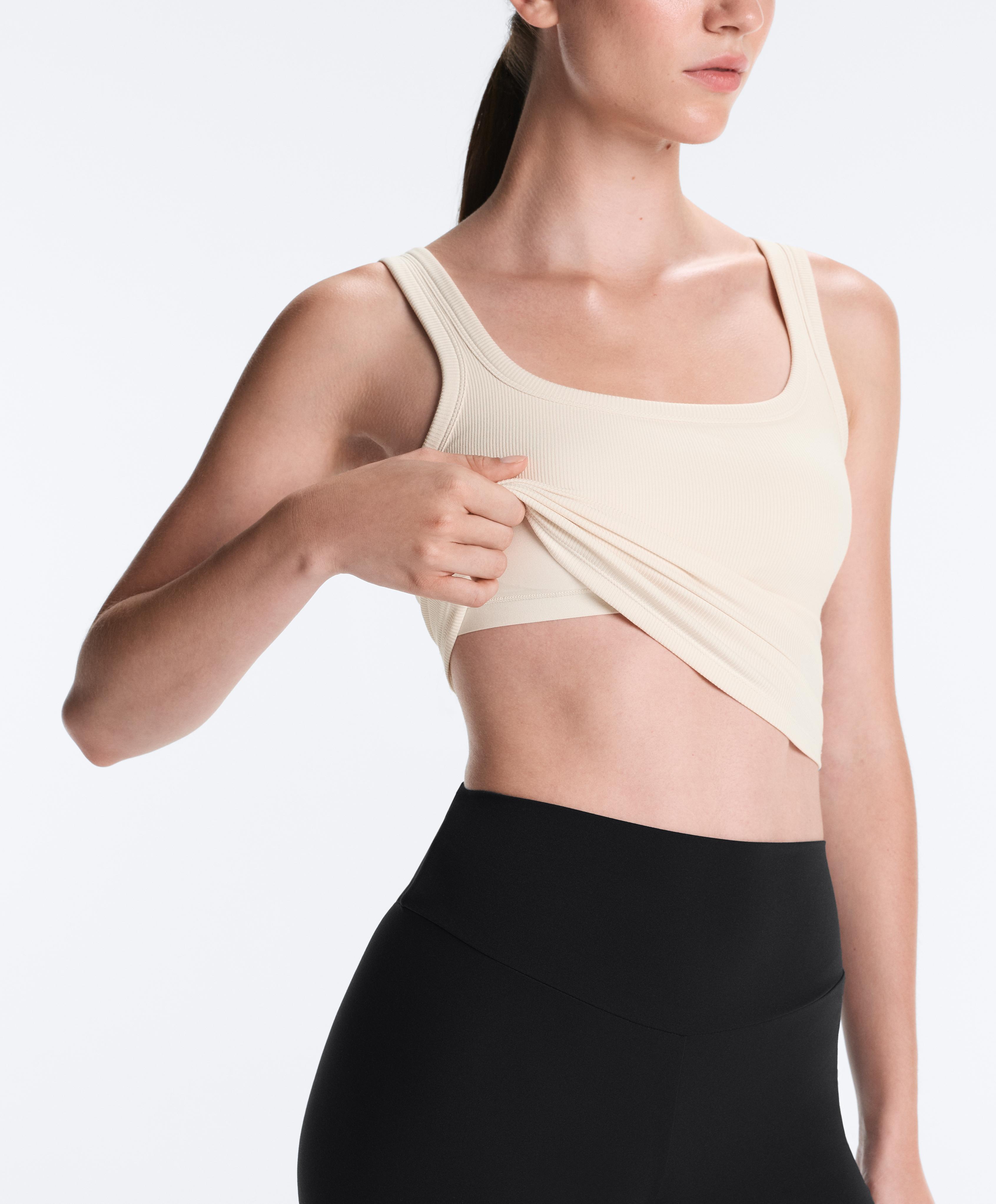 Square neck rib modal blend tank top — PALE ECRU