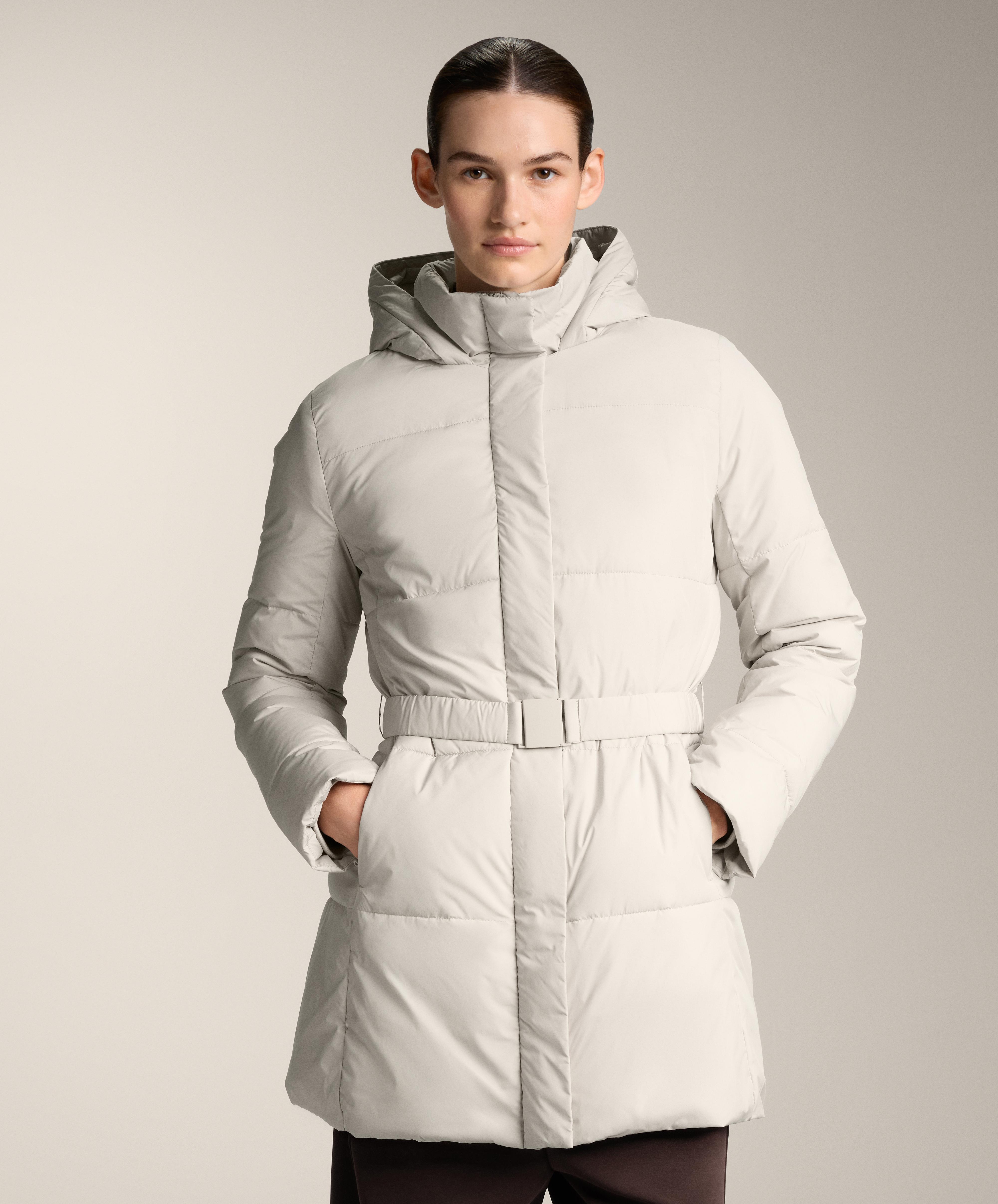 Water-repellent Primaloft® padded midi jacket — STONE               