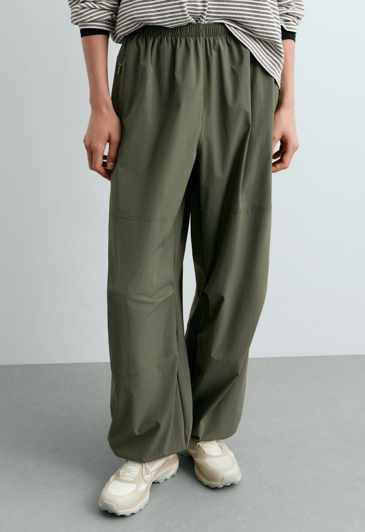 Adjustable technical wide-leg trousers — KHAKI