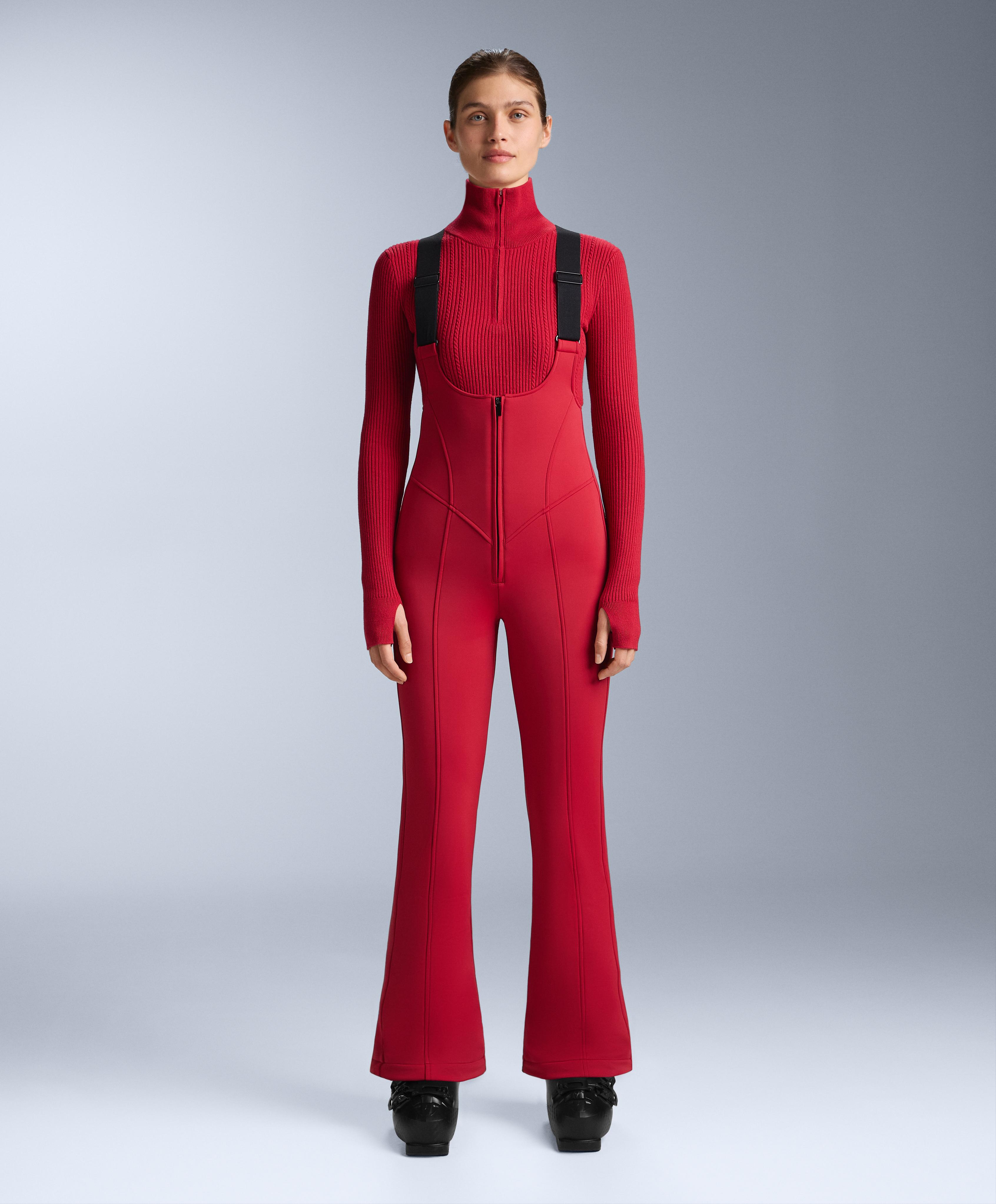 Water-resistant SKI flare dungarees — RED