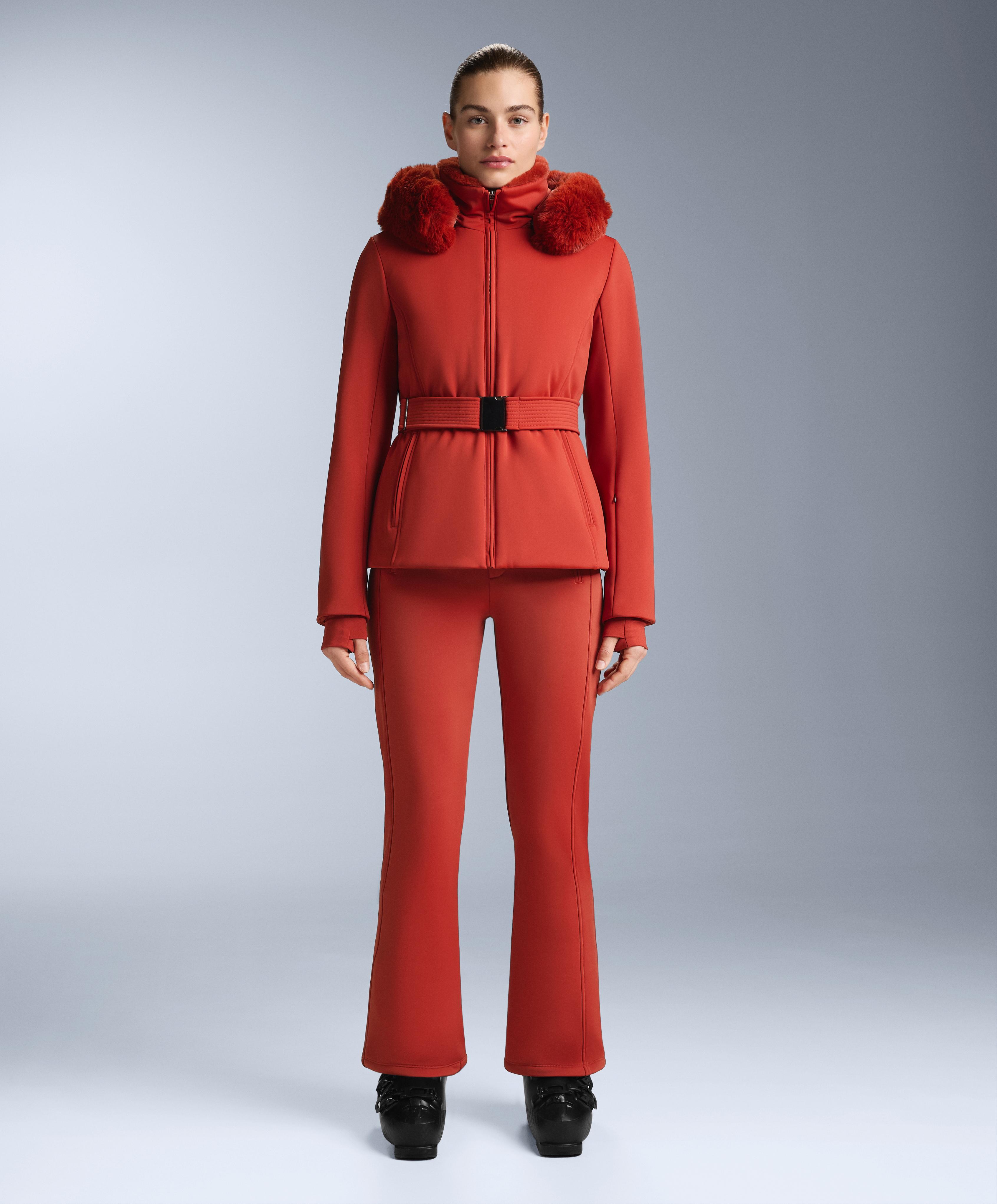 Water-resistant flare stretch SKI trousers — BRIGHT BURNT ORANGE 