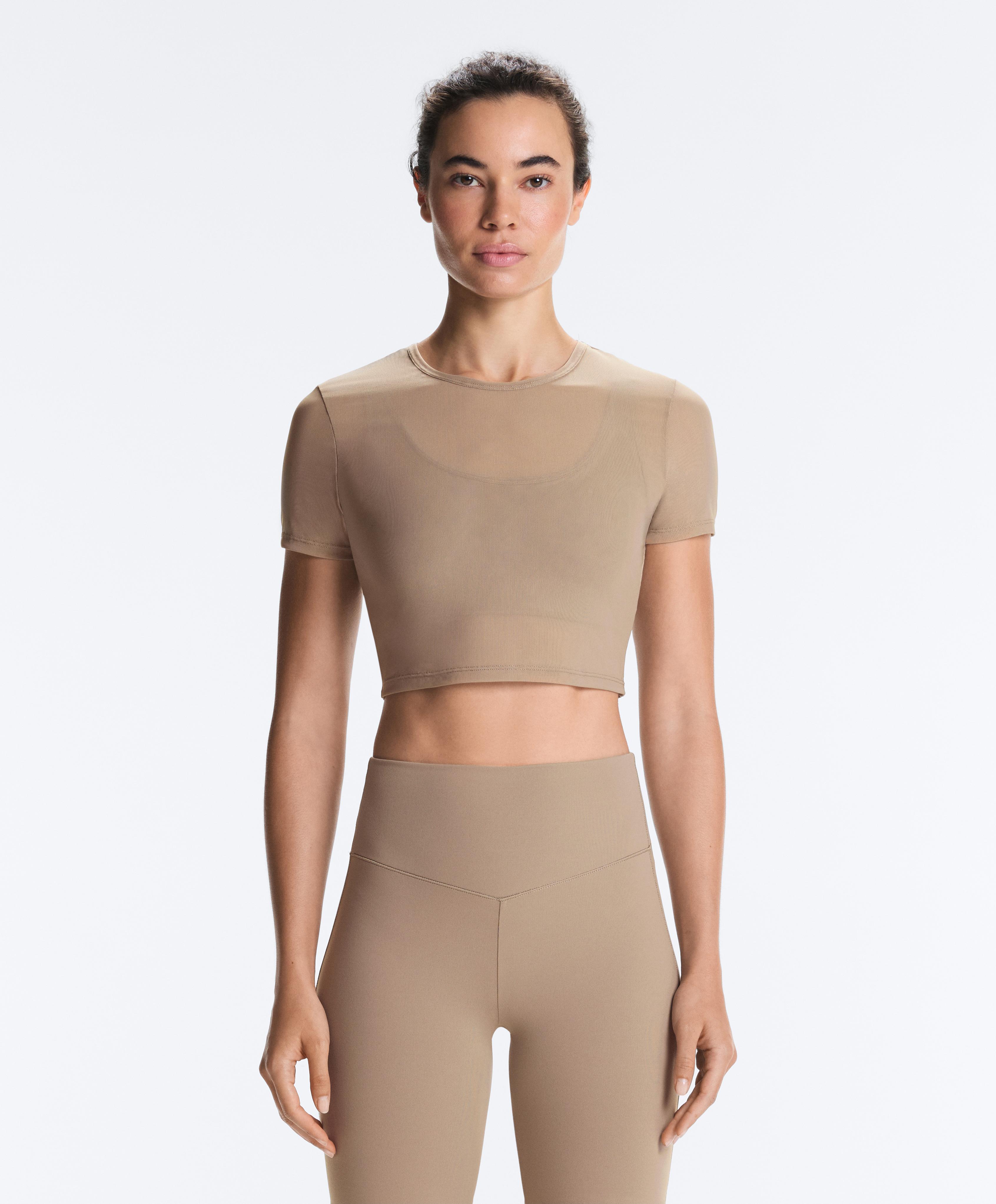 Evermove short-sleeved overlay tank top — PINK-BEIGE
