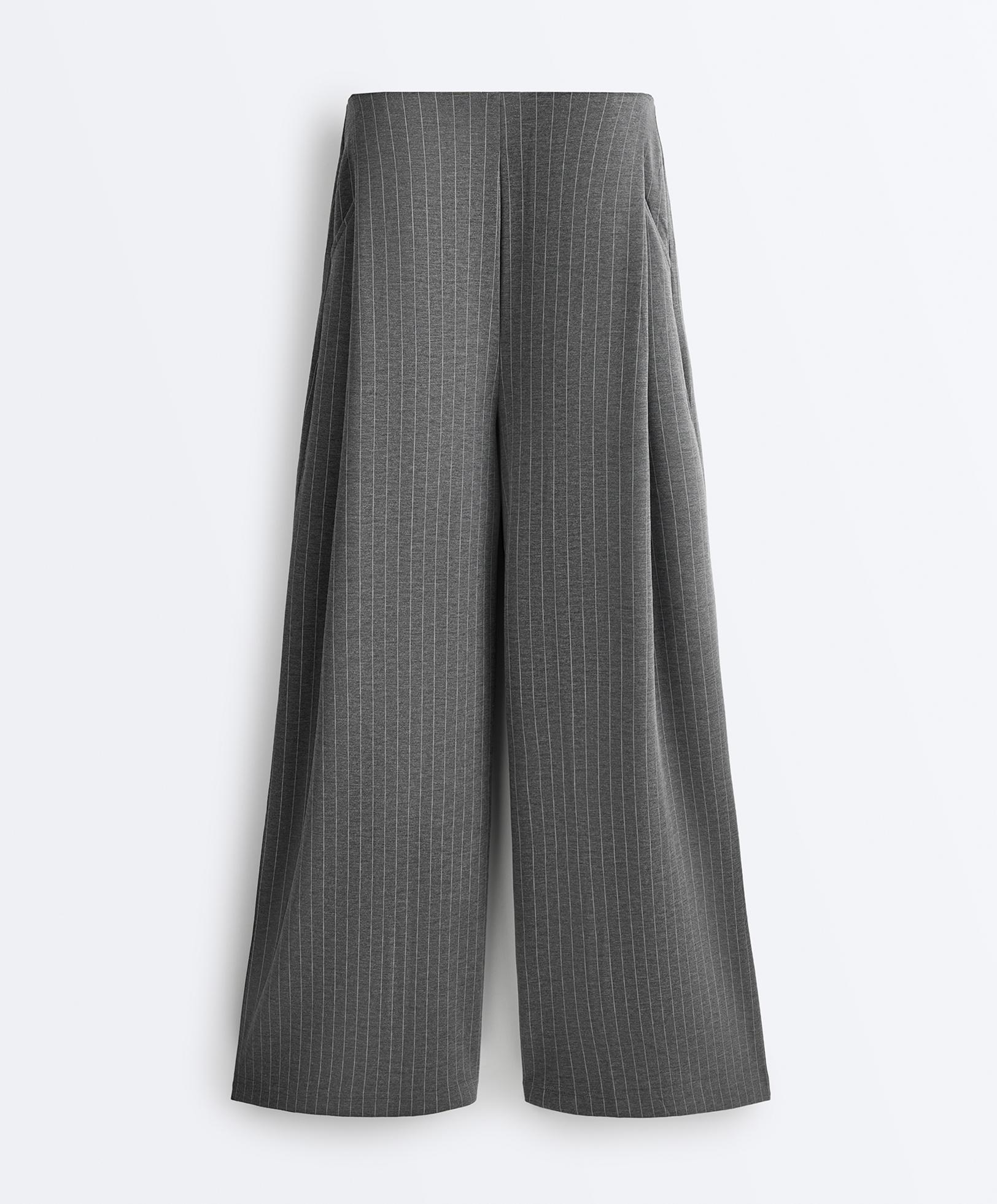 Soft-touch modal pinstripe wide-leg trousers — DARK GREY