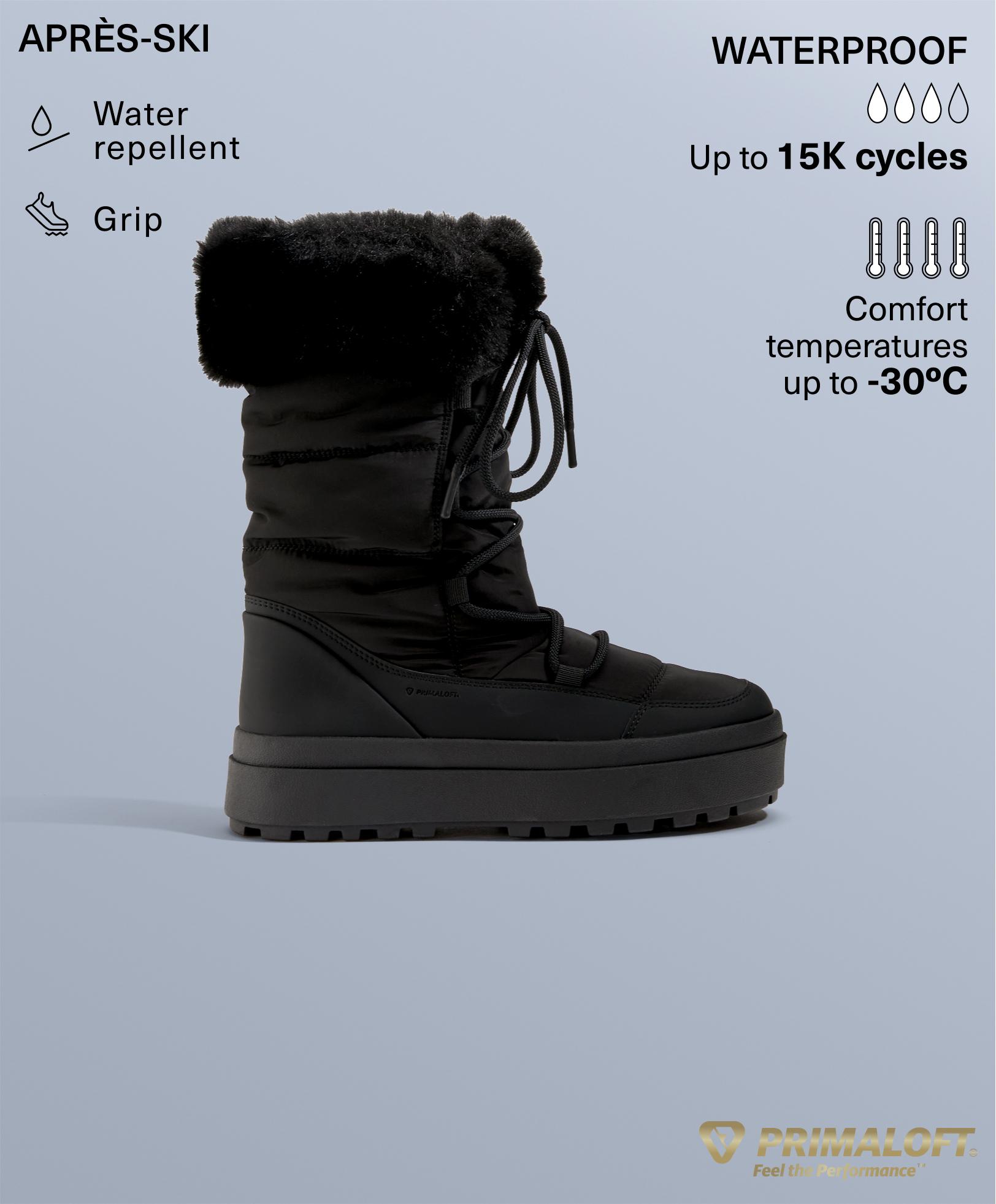 מגפי après-ski עם שרוכים וצווארון פרווה