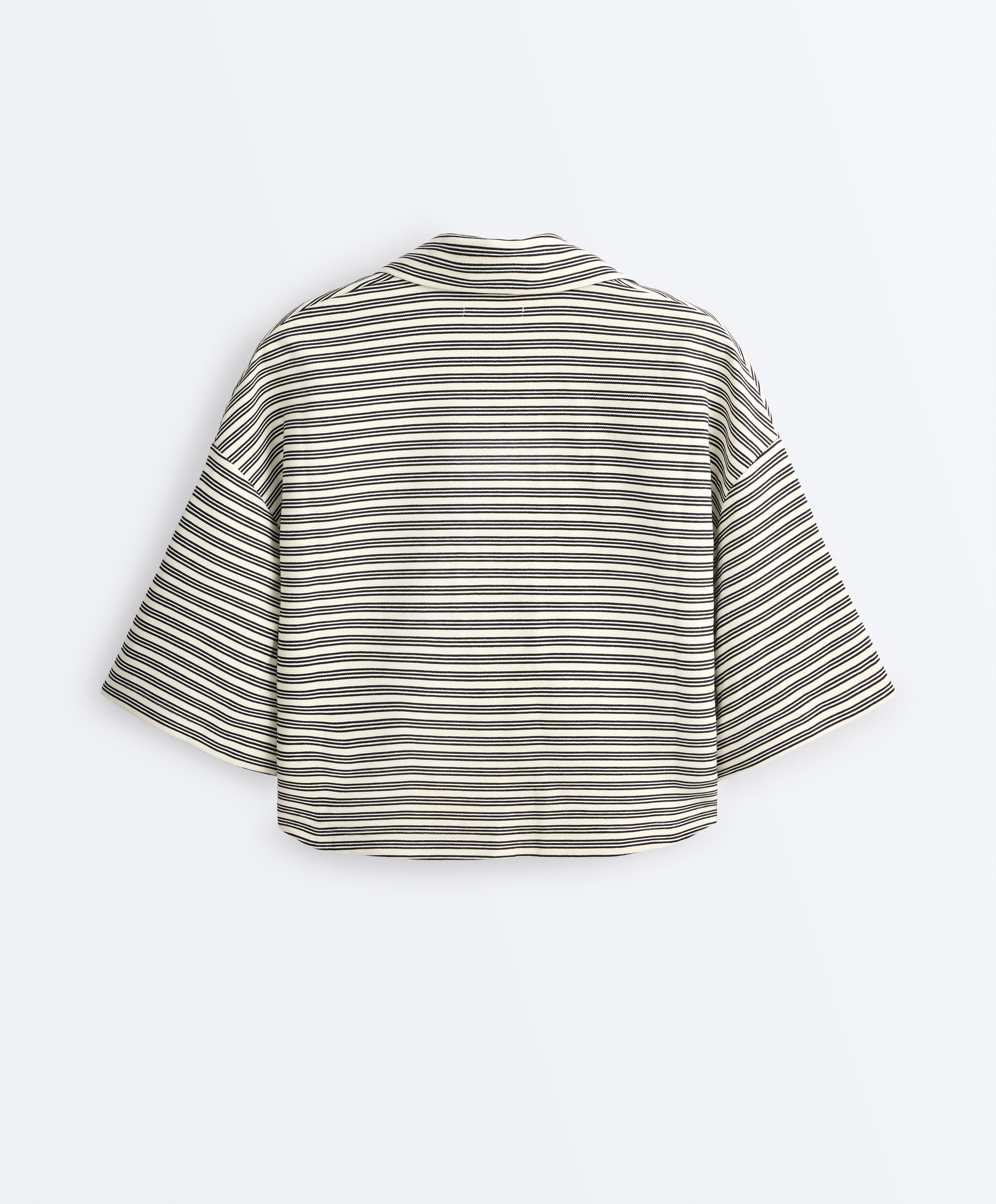 Relaxed striped cotton blend polo shirt — PALE ECRU
