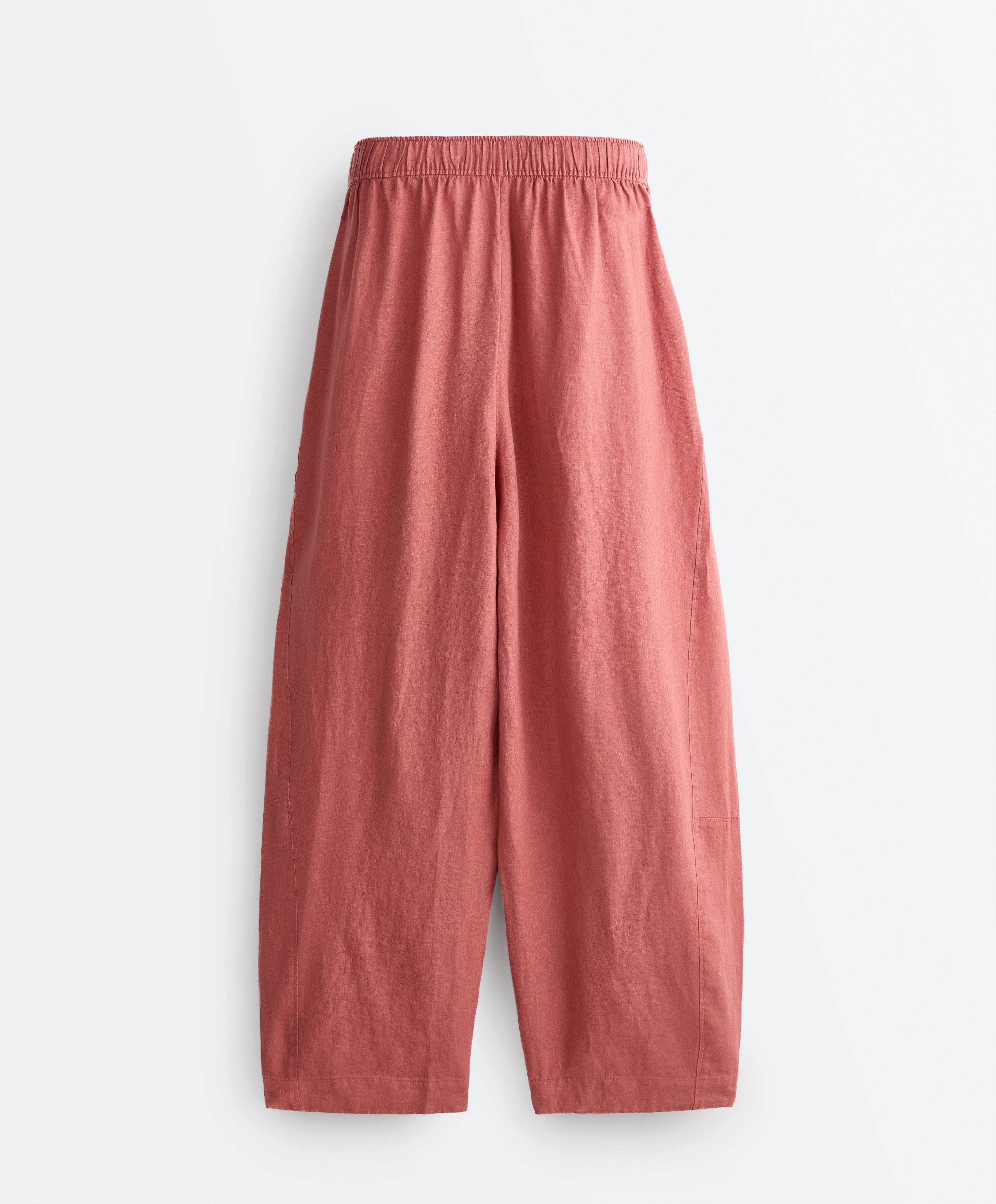 100% linen balloon trousers — CORAL
