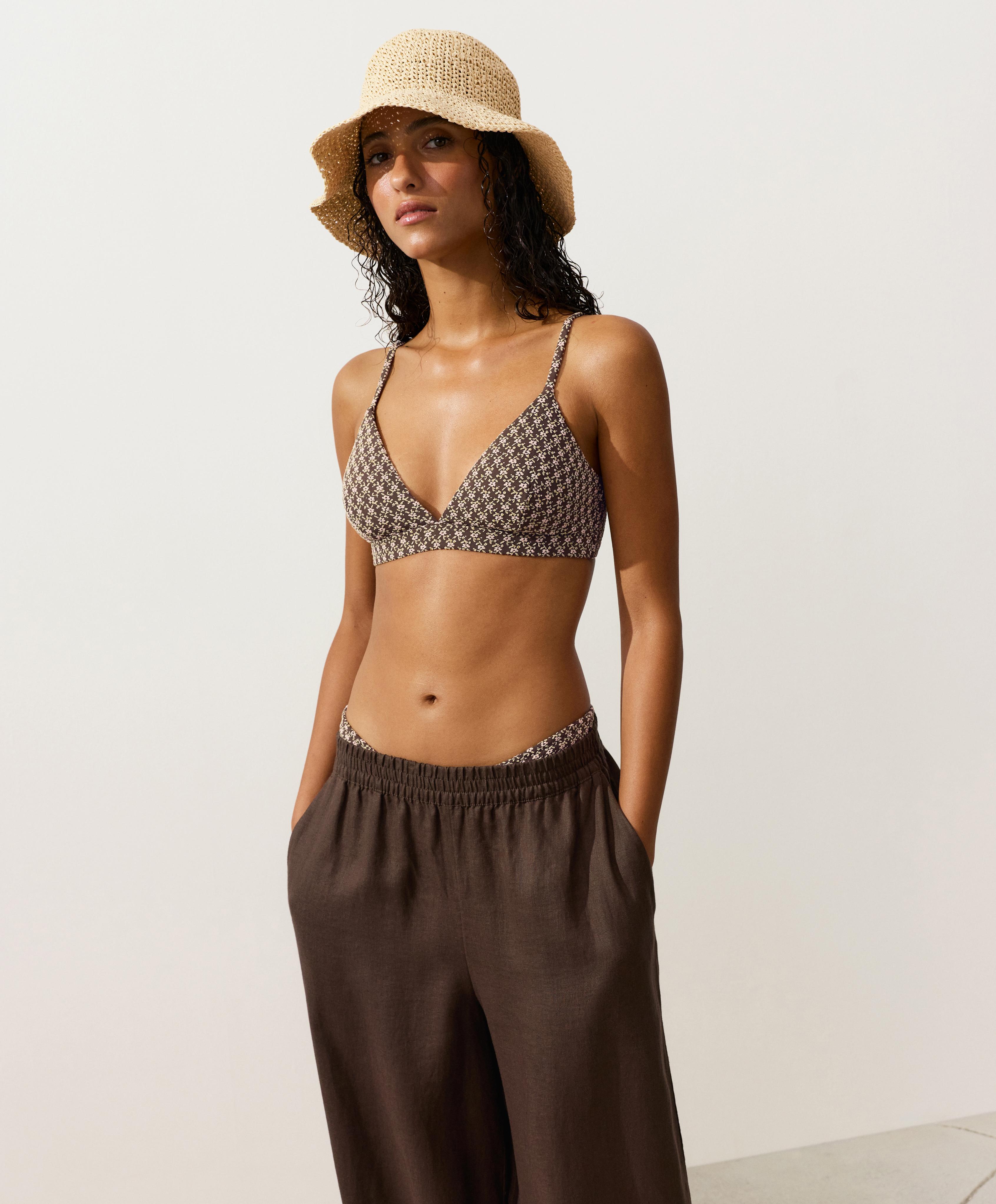 Floral jacquard U-cut medium-coverage bikini briefs — DARK BROWN