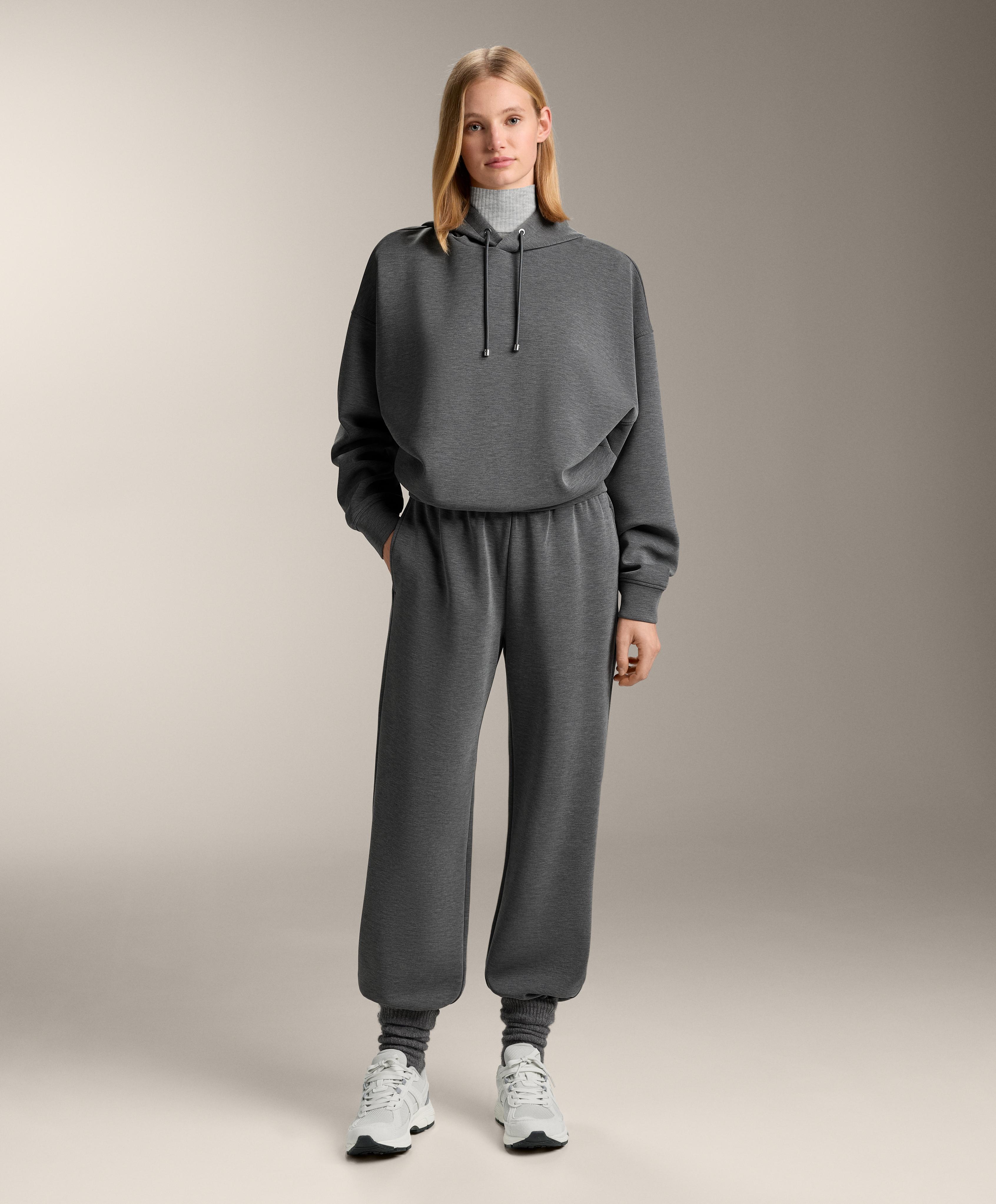 Boxy hooded sweatshirt with brushed modal marl