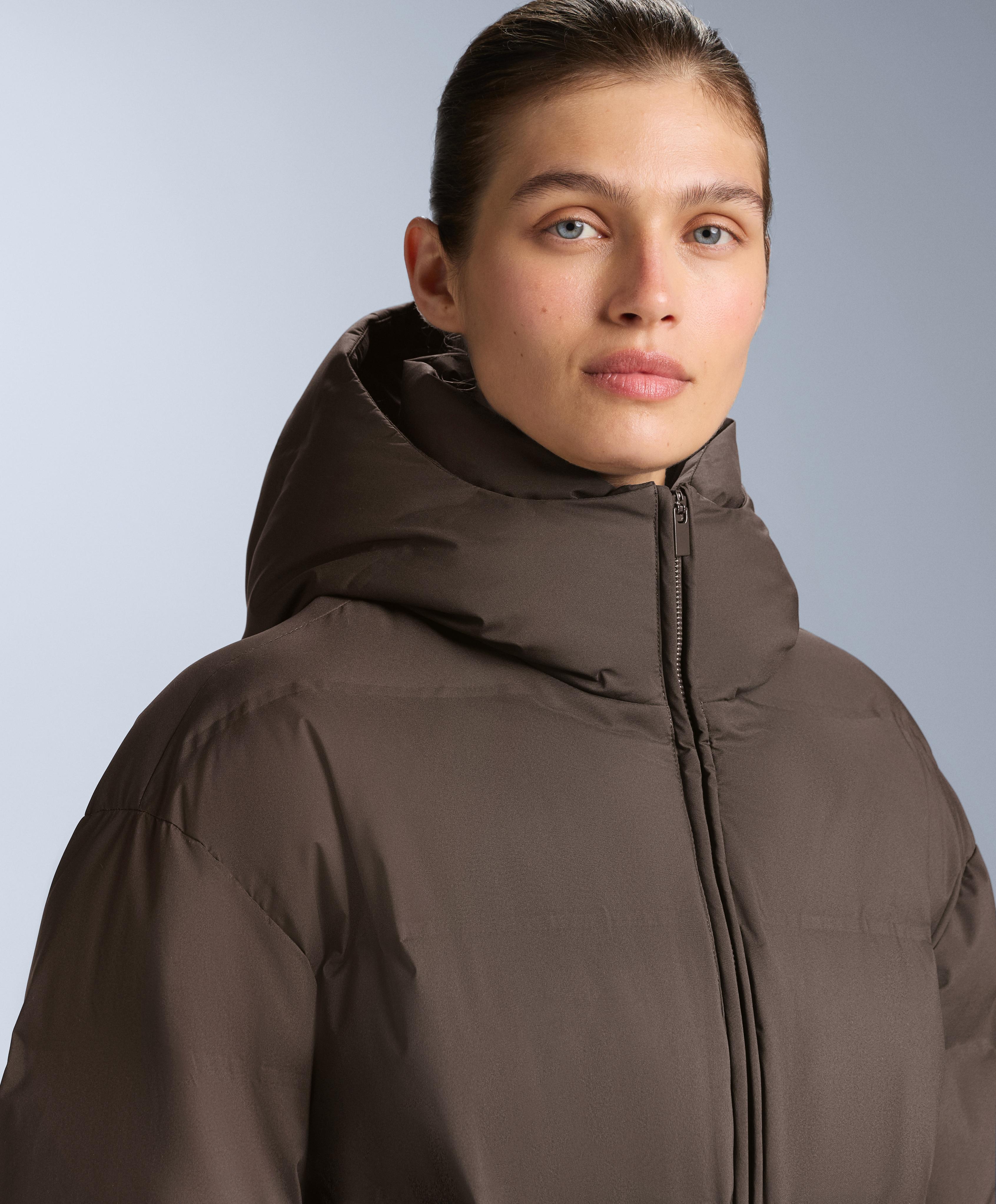 Lightweight padded jacket with 80% down and 20% MINARDI PIUME SKI water-resistant filling — DARK BROWN