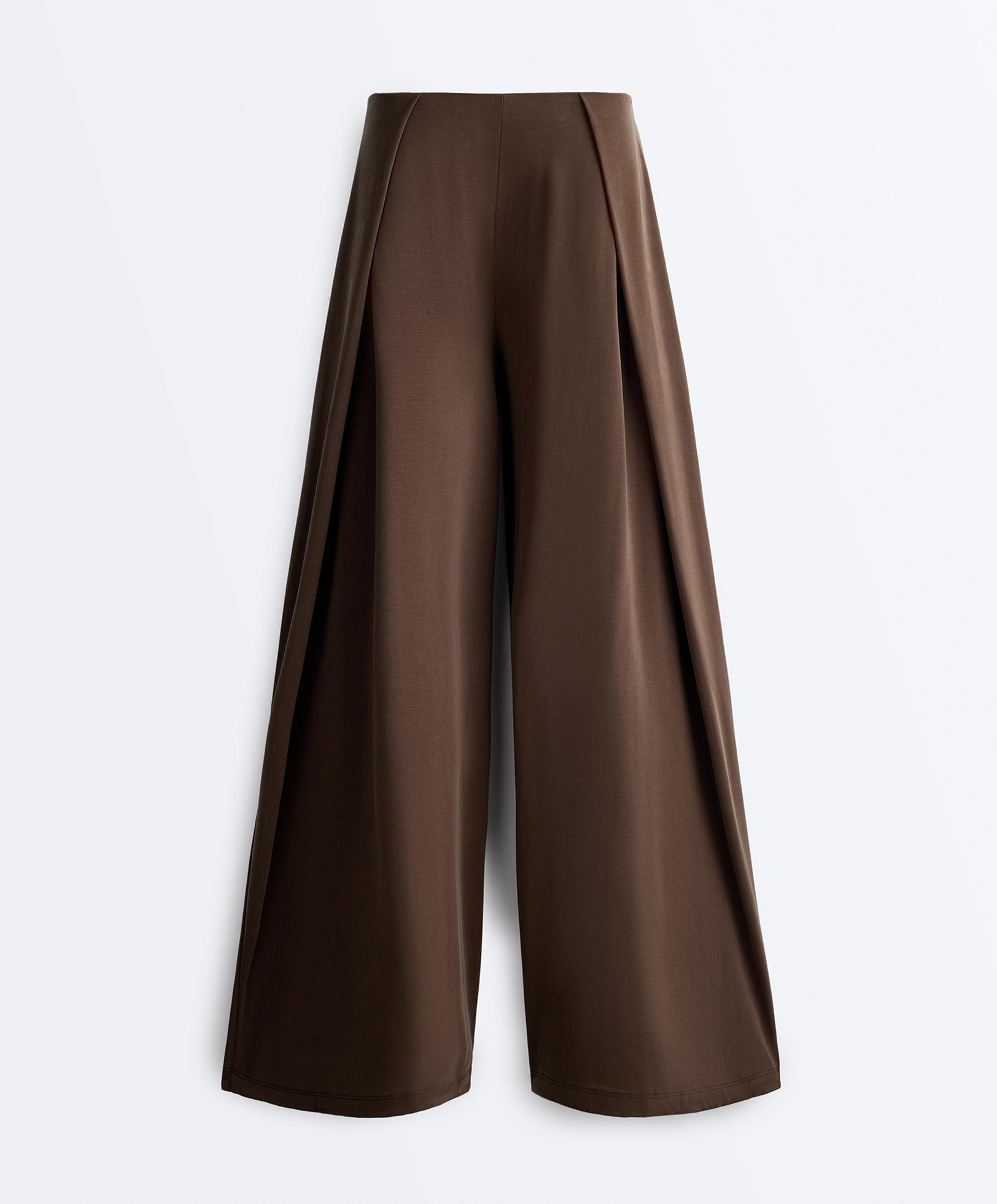 Modal blend straight-leg trousers with side pleat — DARK BROWN