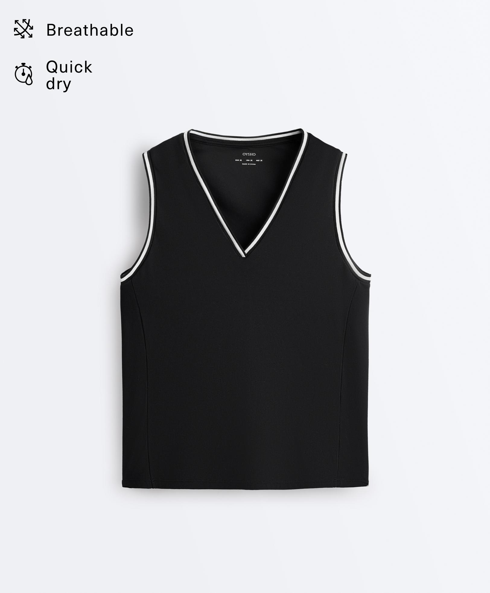 Sleeveless V-neck T-shirt — BLACK