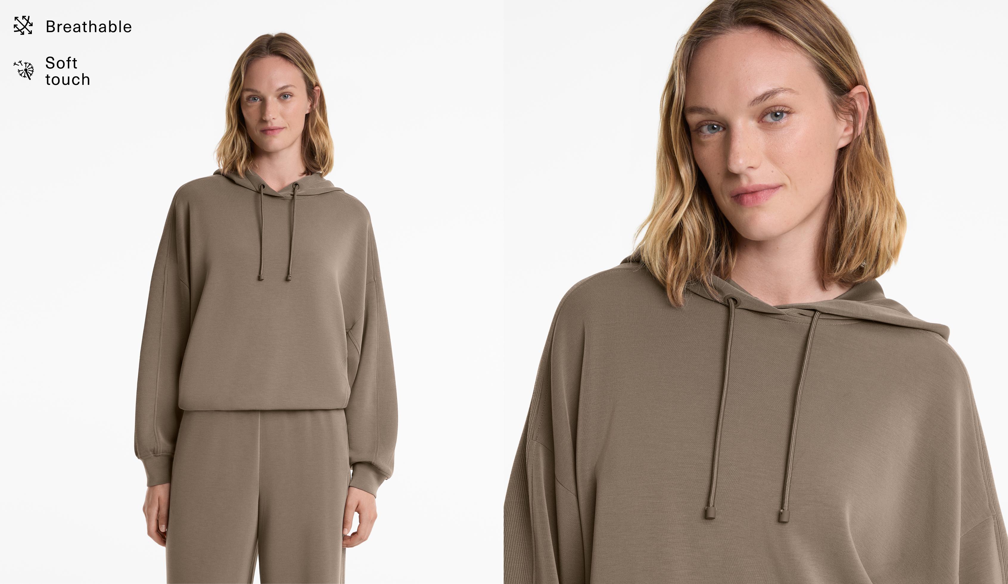 Boxy-Sweatshirt mit Kapuze, Rippdetails, Modal und weichem Griff