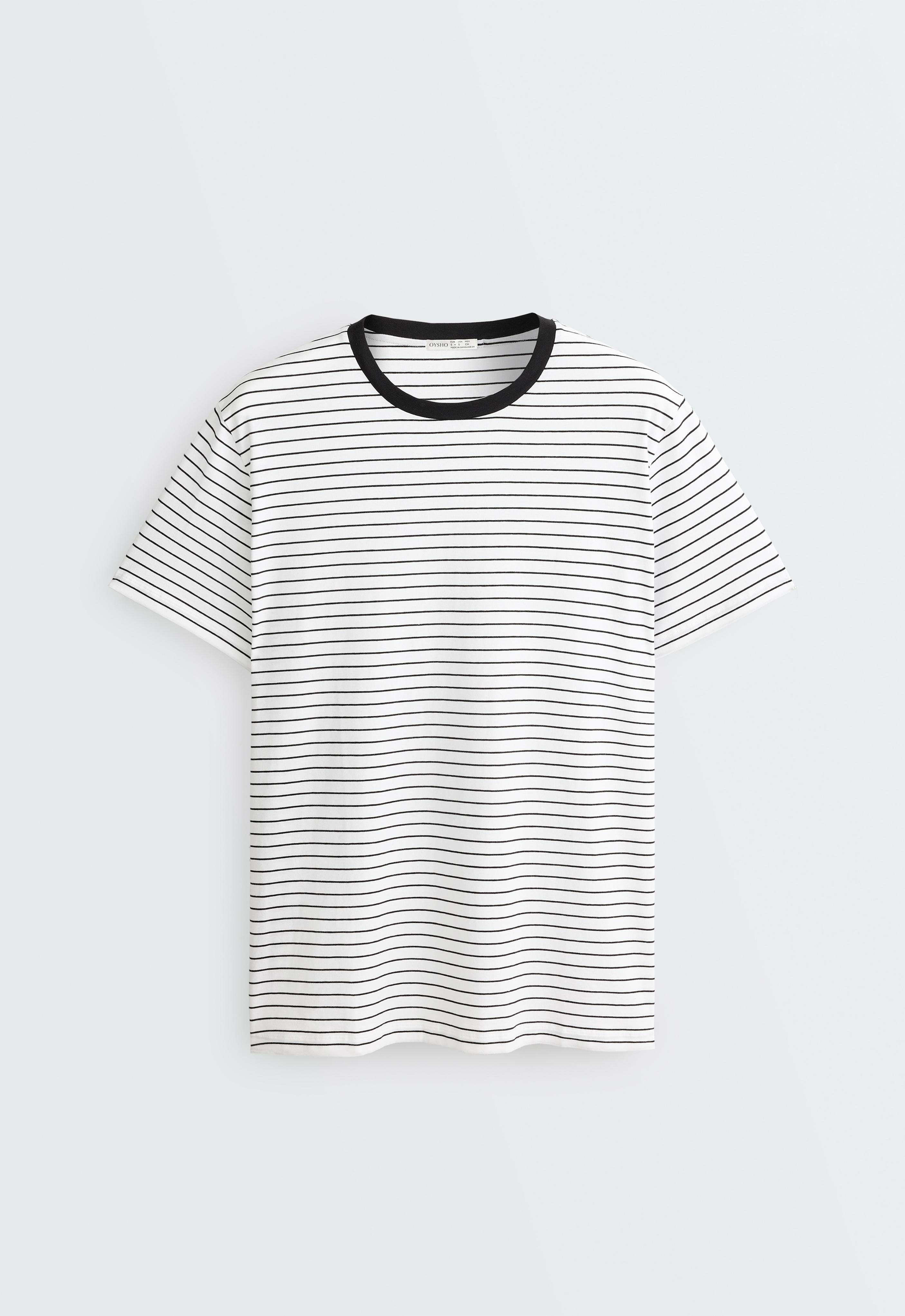 Oversize short-sleeved cotton blend T-shirt with contrast stripes — WHITE