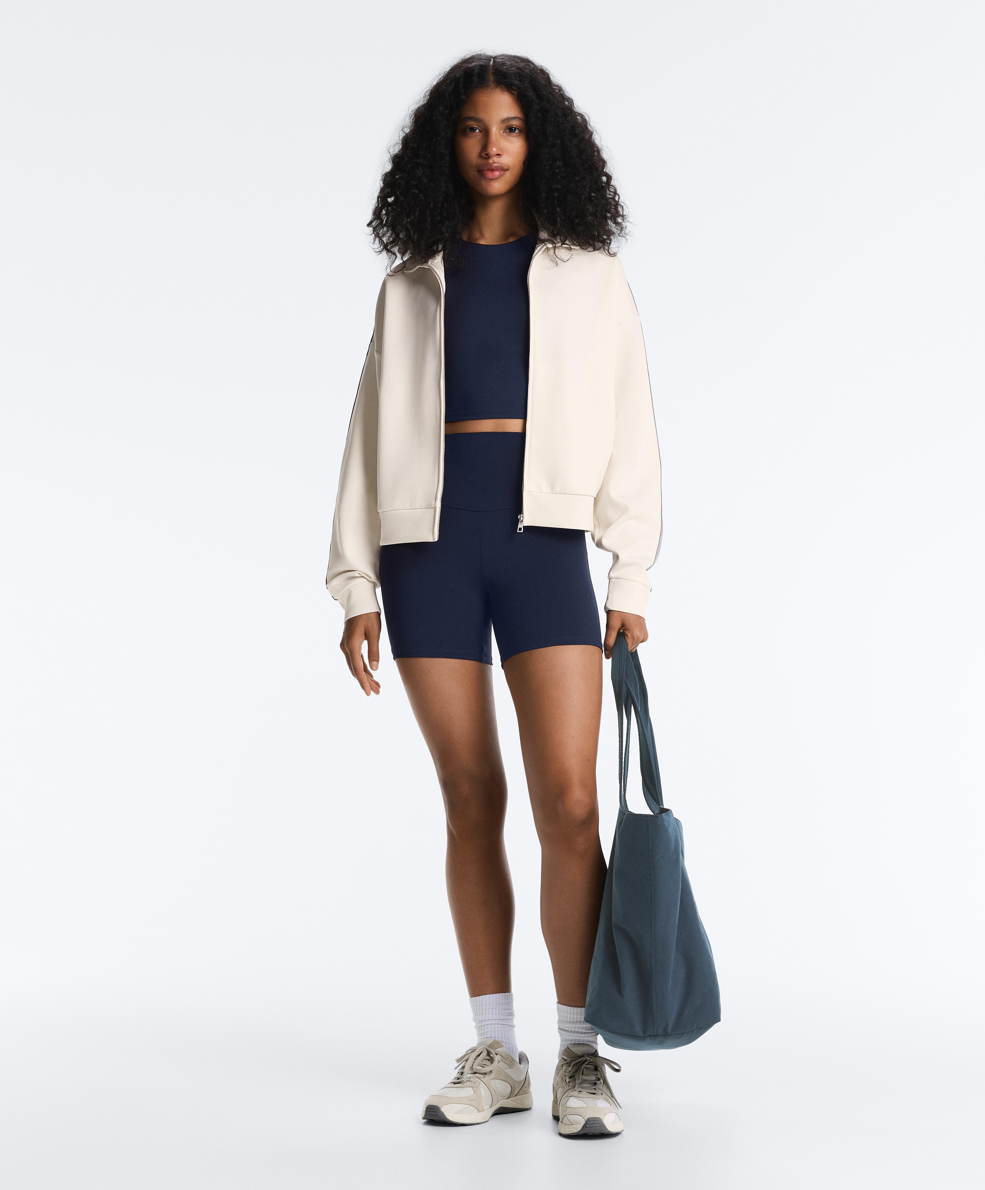 Herringbone side tape piqué cotton jacket — PALE ECRU