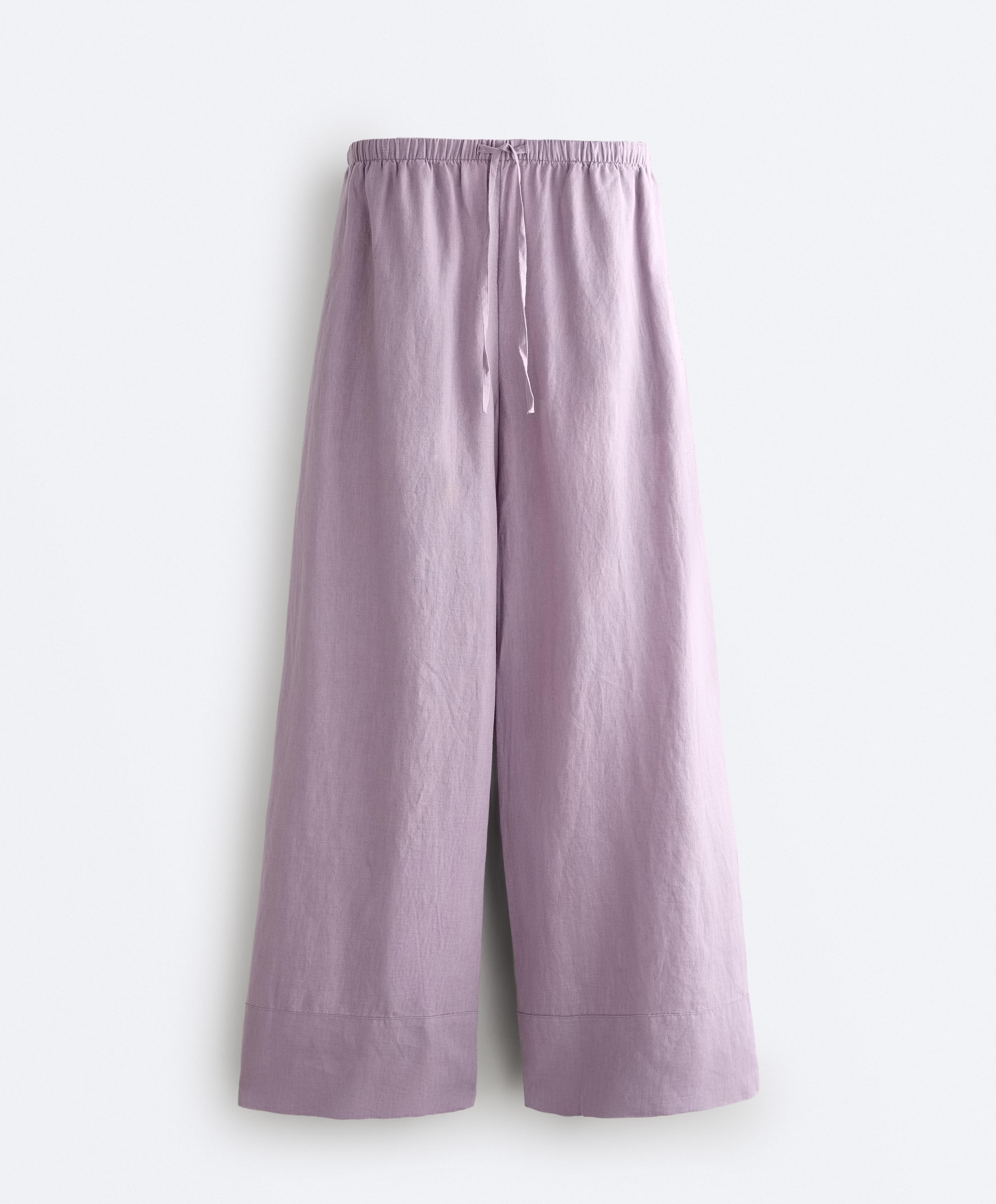 100% linen straight-leg trousers — LILAC