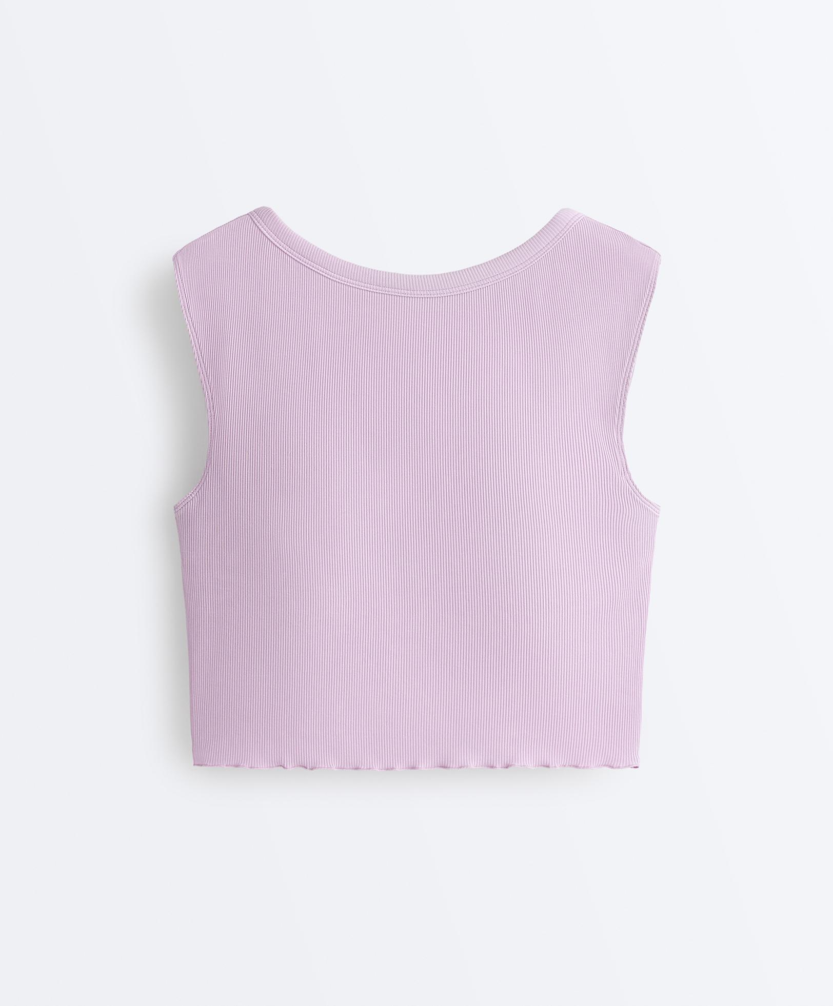 Rib modal blend short sleeve tank top with curling detail — LILAC