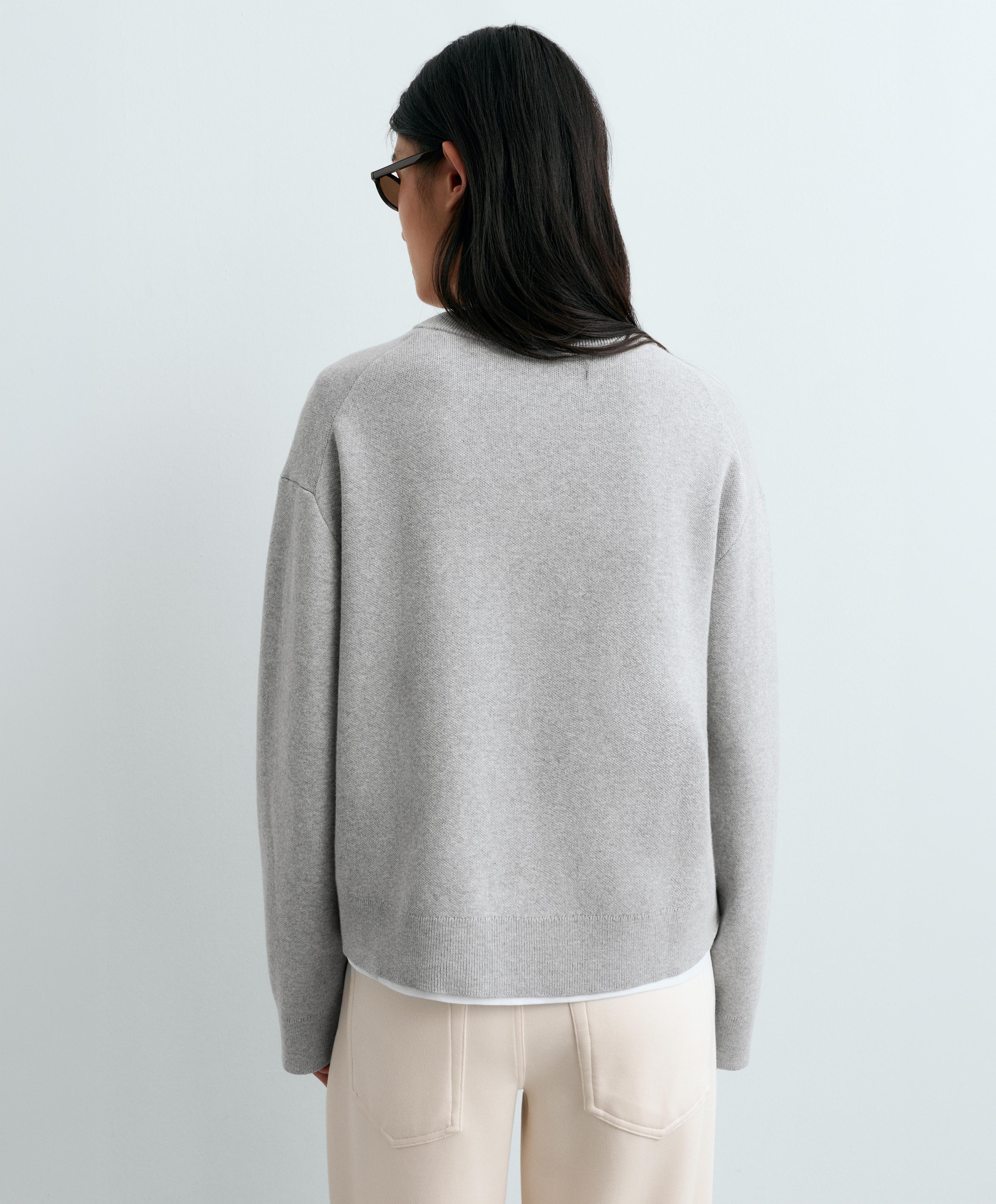 Cotton blend V-neck knit jumper — PALE GREY