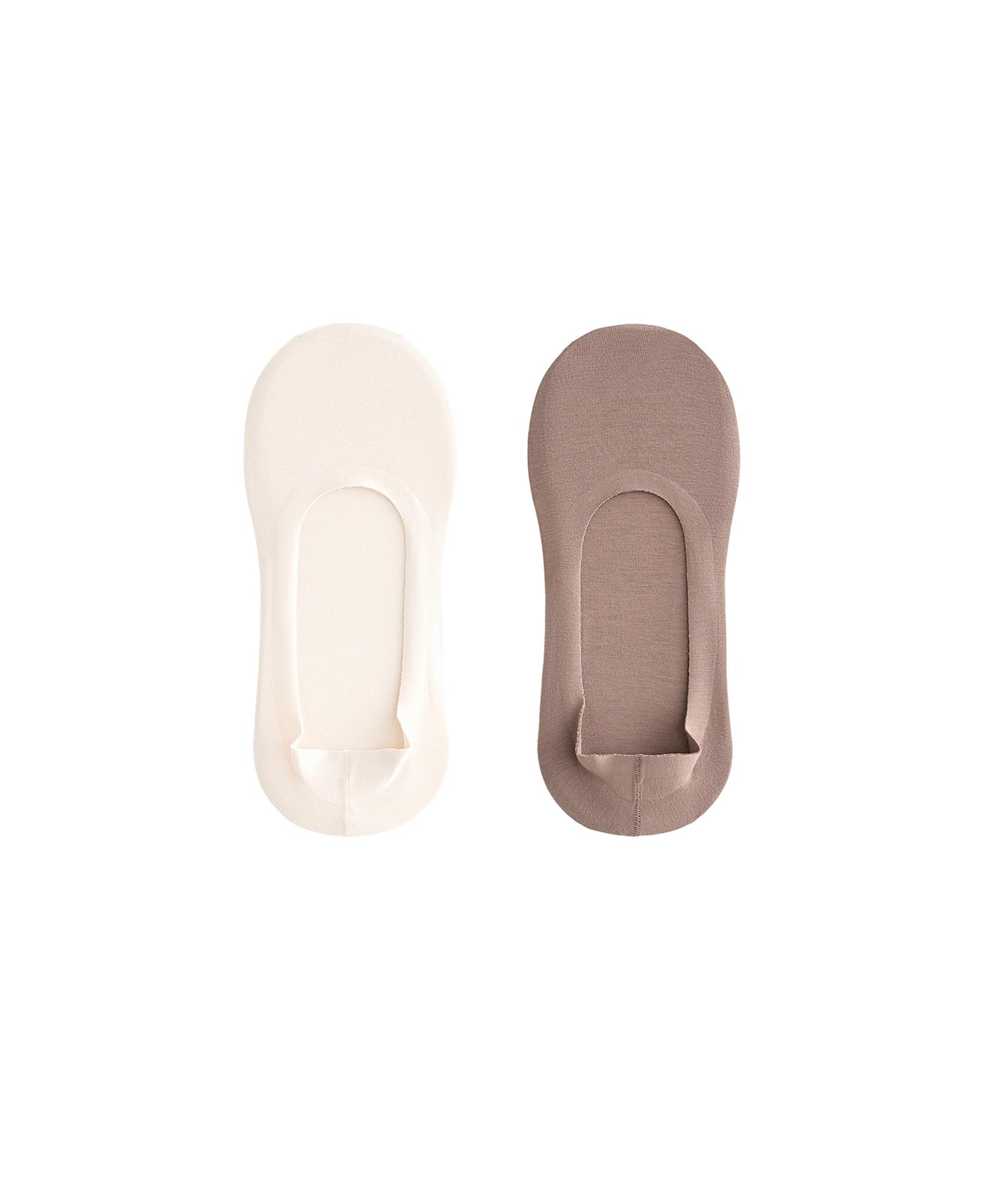 2 pairs of medium cut ribbed cotton blend invisible socks — MOCHA