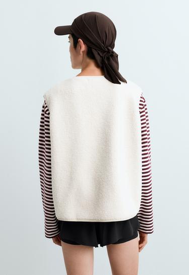 Faux-shearling gilet with zip — ECRU 6